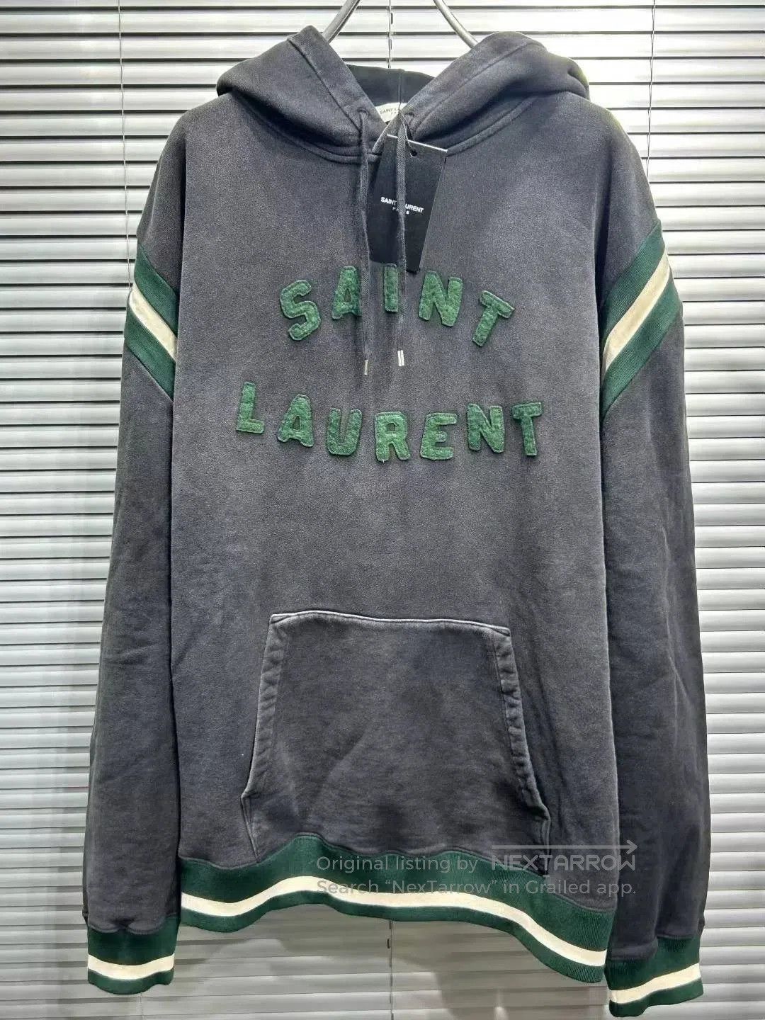 Saint Laurent Paris Saint Laurent Gray Embroidered Striped Hoodie. Size US L / EU 52-54 / 3 - 3 Thumbnail