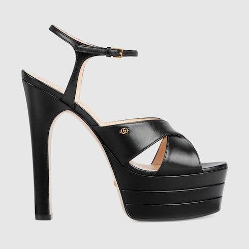 Gucci Double G Crisscross Leather Straps Platform Sandals SIZE 37.5