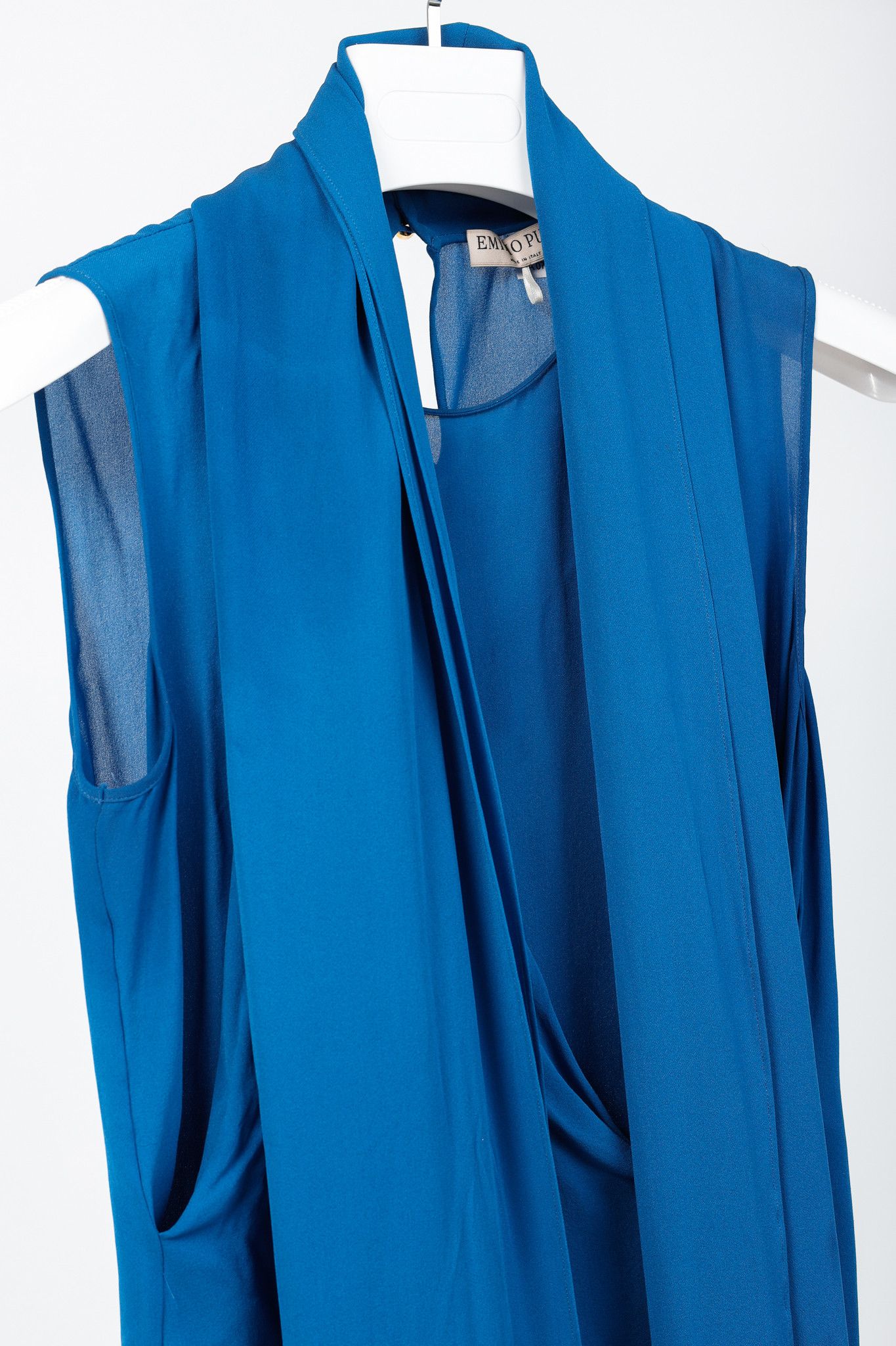 Emilio Pucci Emilio Pucci Blue Silk Crepe Draped Blouse with Scarf Size M / US 6-8 / IT 42-44 - 3 Thumbnail