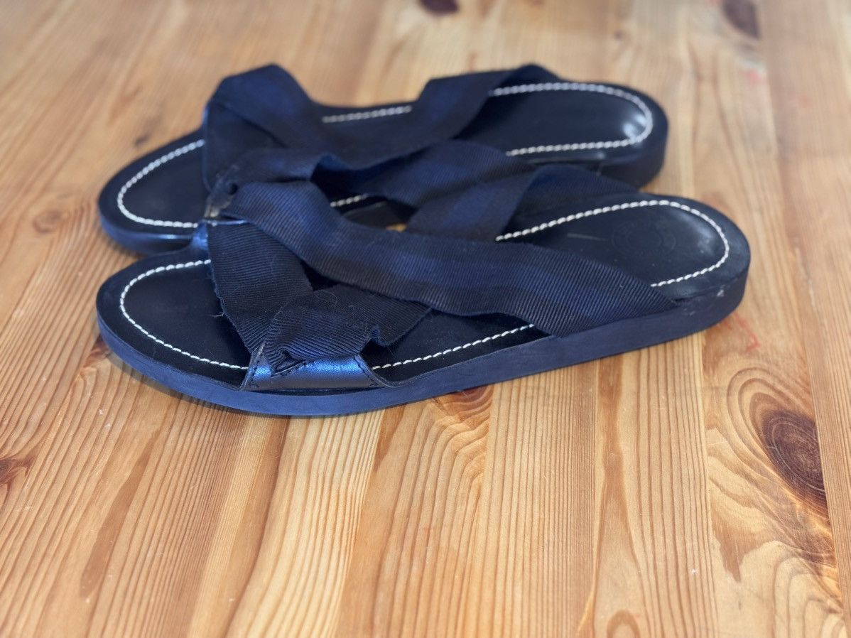 Dries Van Noten Black Stacked Leather Sandals with Fabric Strap Size US 10 / EU 43 - 4 Thumbnail