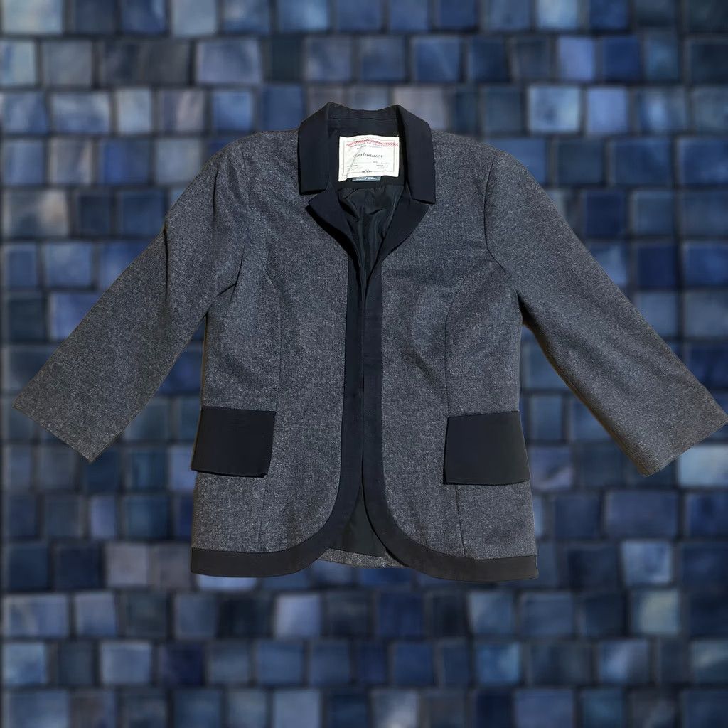 Anthropologie Cartonnier Blazer Women’s Gray Black Trim One Button Ruffle Jacket Size 4 Size S / US 4 / IT 40 - 1 Thumbnail
