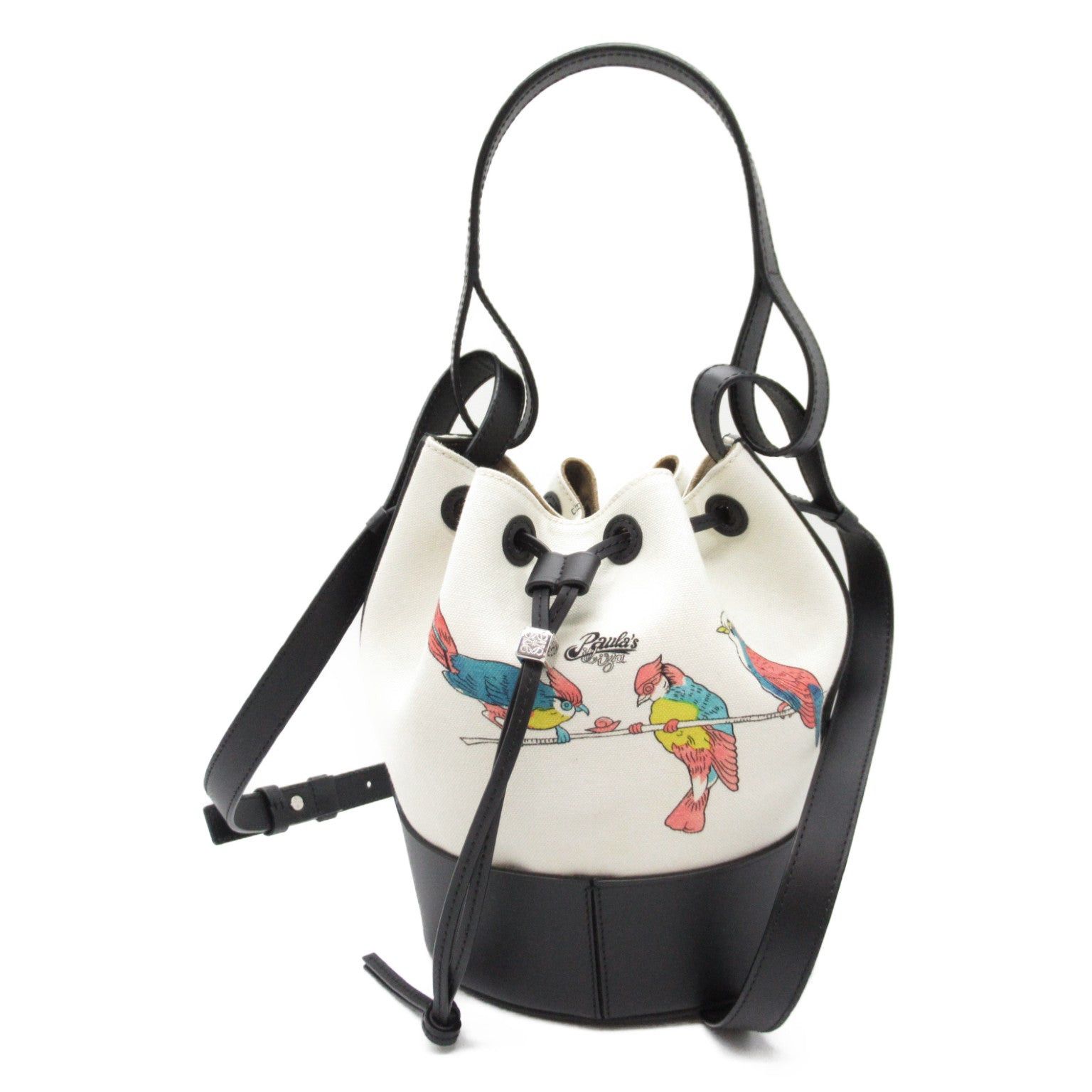 Loewe Balloon Shoulder Bag Canvas Leather Black Natural/Parakeet Pattern
