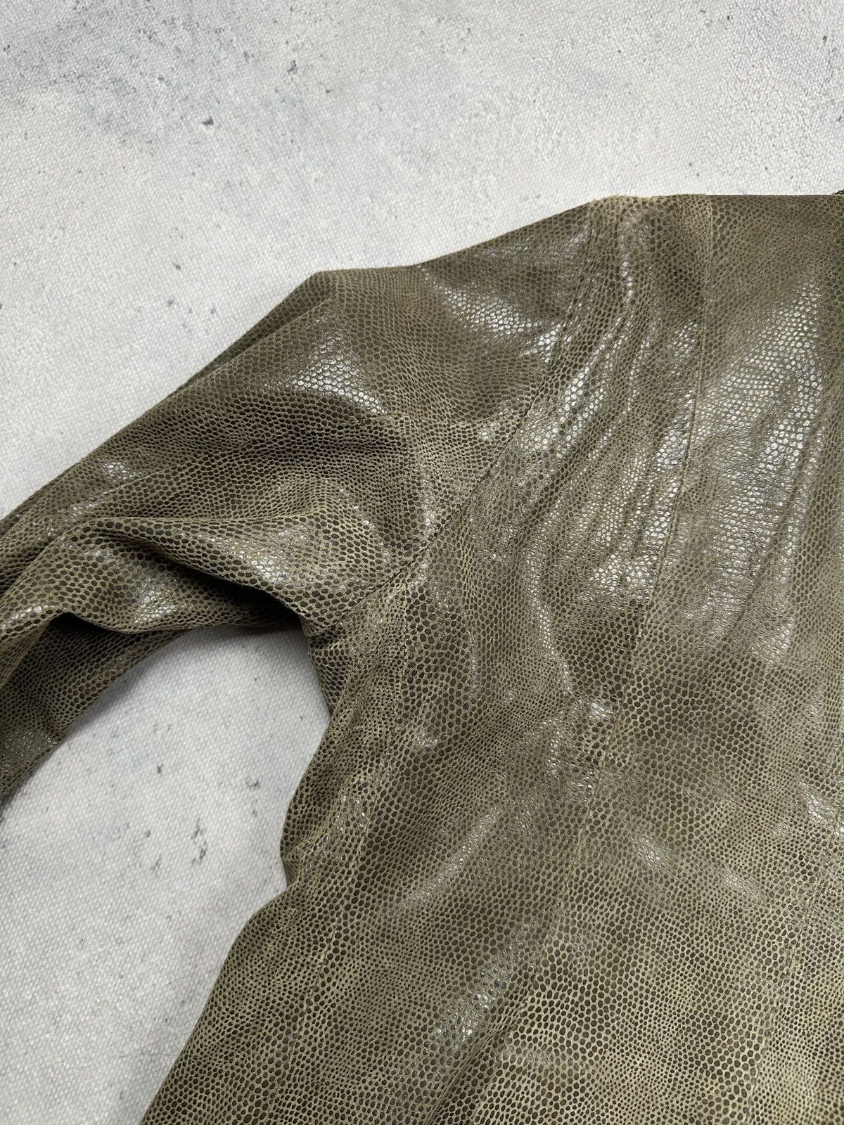 ARMA Arma Womens Croc Embossed Leather Jacket Olive Green Zip 90s Size M / US 6-8 / IT 42-44 - 21 Thumbnail