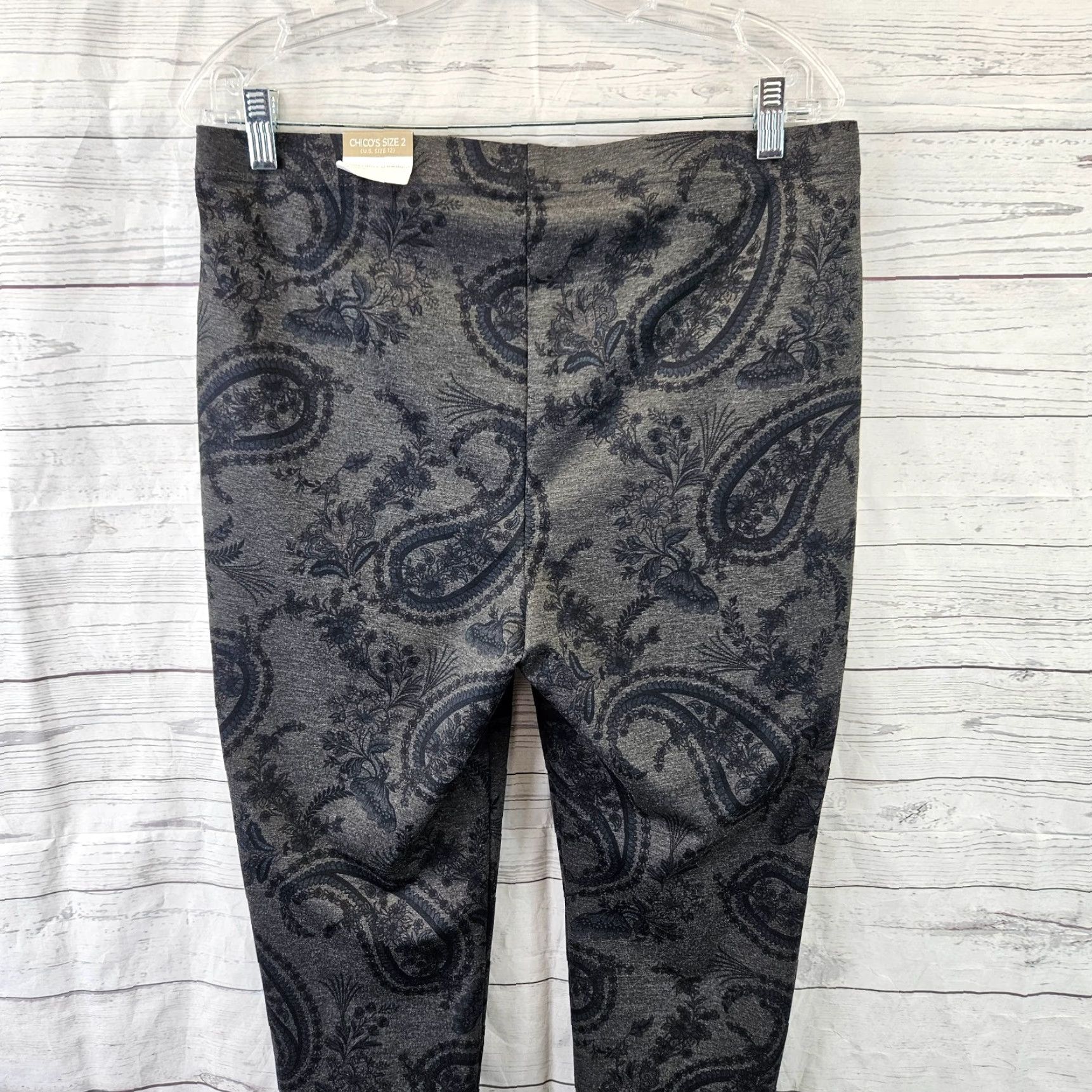 Vintage Chico's Womens Fabulously Slimming Leggings Sz 12 Gray Blue Paisley Pull On Ankle Size 34" / US 12 / IT 48 - 4 Thumbnail