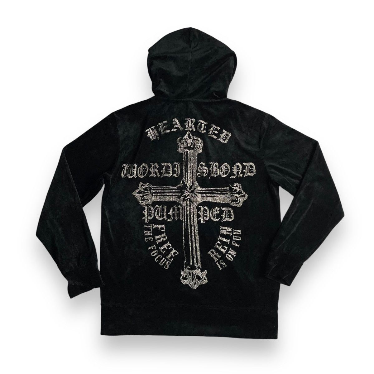 If Six Was Nine CLASH GLITTER CROSS WORDING PUNK GOTHIC VELVET SWEATER Size US L / EU 52-54 / 3 - 1 Thumbnail