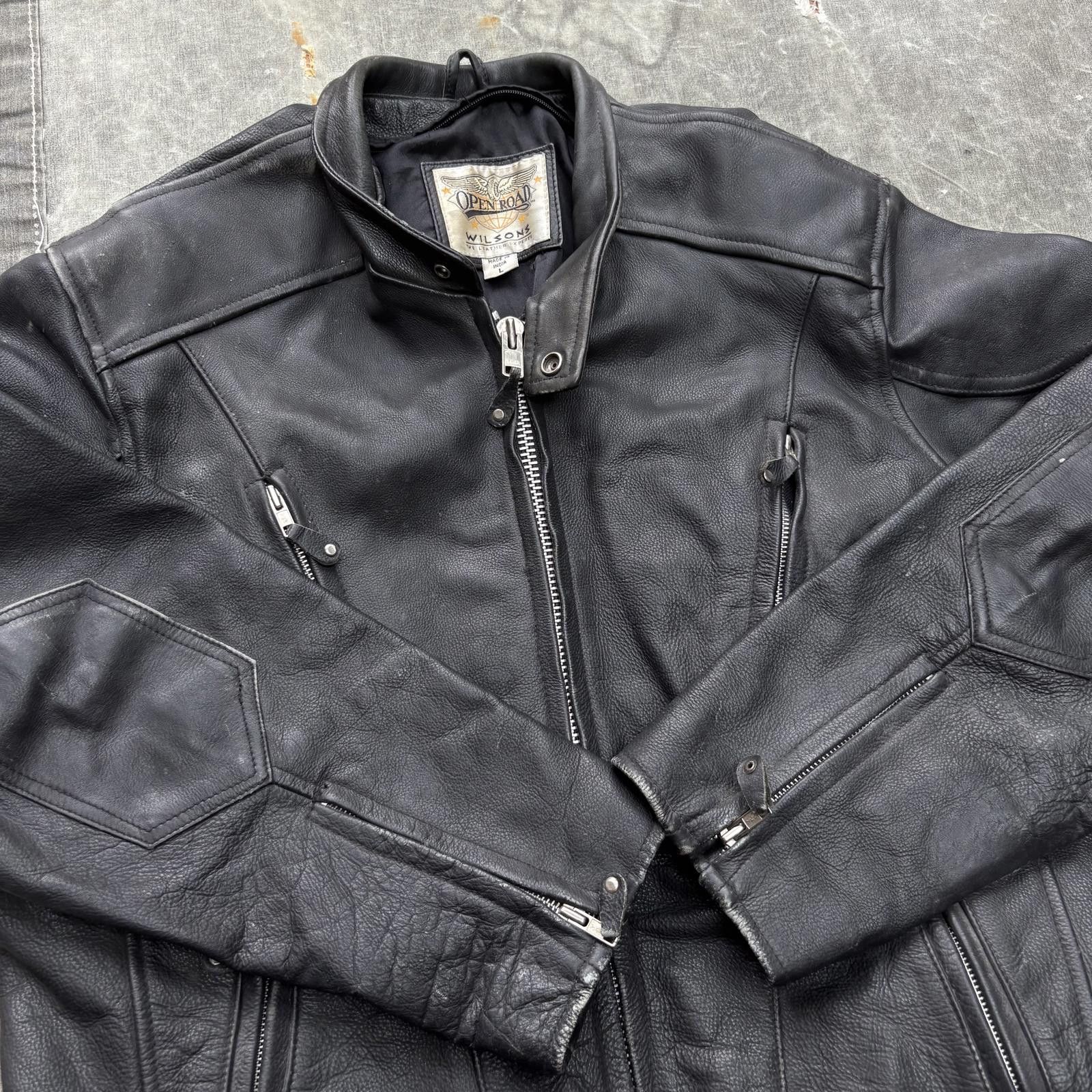 Wilsons Leather Vintage 80s 90s Wilsons Open Road Leather Motorcycle Jacket Size US L / EU 52-54 / 3 - 6 Thumbnail