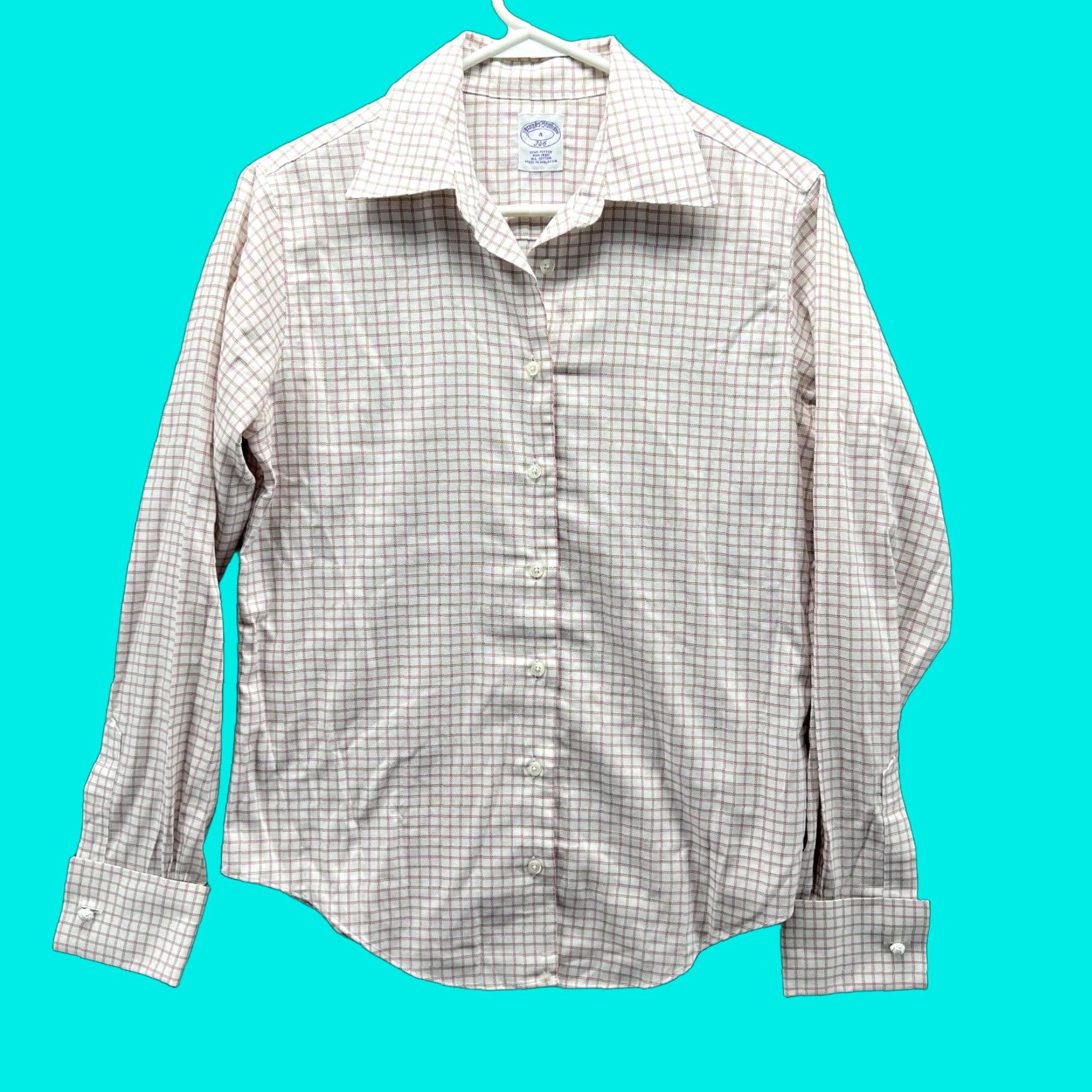 Brooks Brothers VINTAGE Brooks Brothers Shirt Womens 4 Beige Button-Down Gingham Check Long Sleeve Collared Button-Up Regular Fit Size S / US 4 / IT 40 - 1 Thumbnail