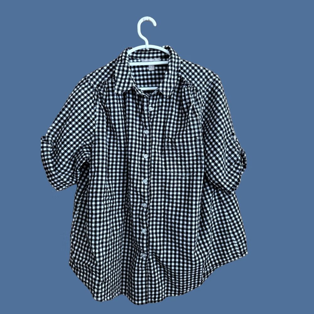 Vintage Woman Within Black & White Gingham Button Down Plus Size Woman's 1X 22/24 Size XL / US 12-14 / IT 48-50 - 1 Thumbnail