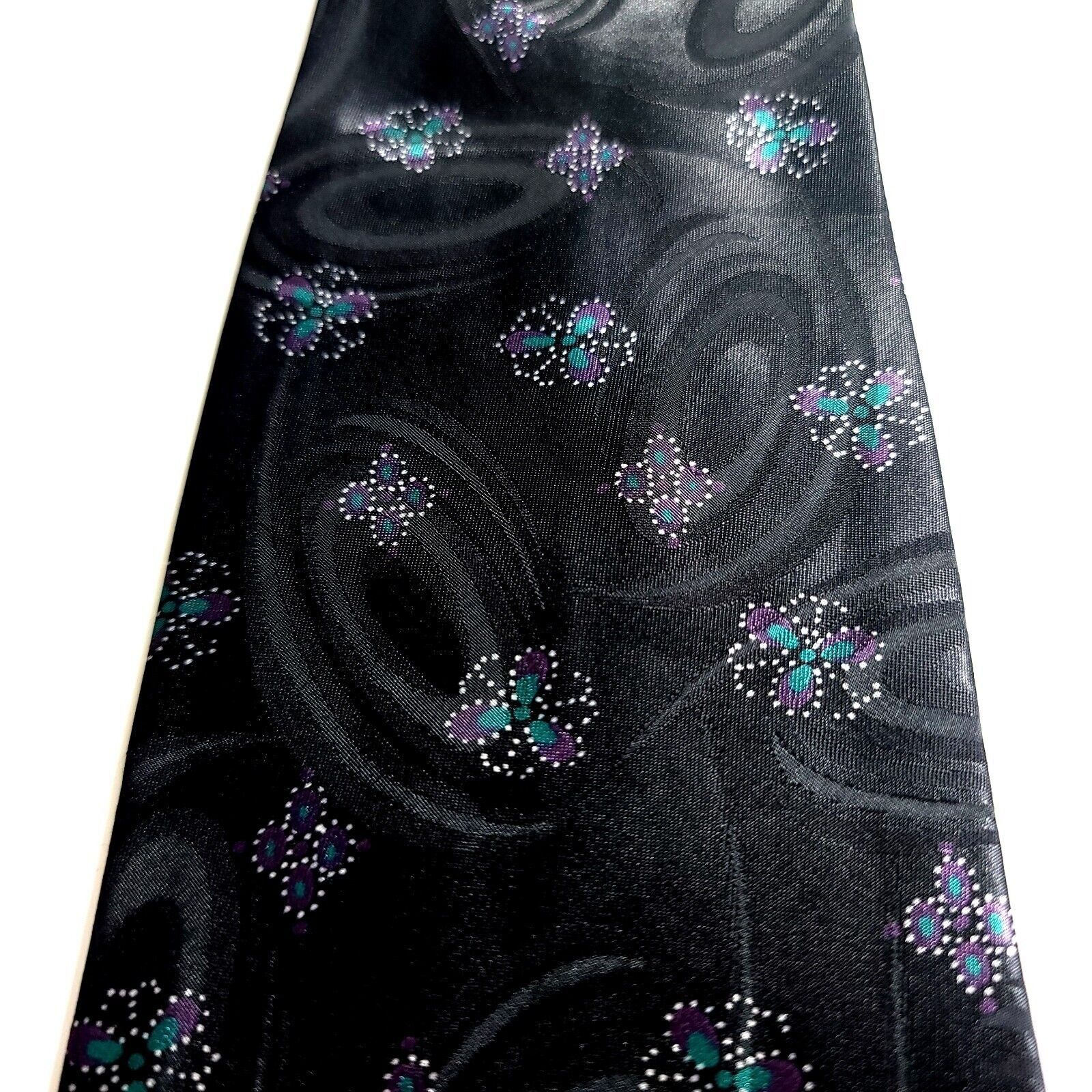 Designer Hathaway Black Teal Purple Floral Polyester Woven Tie Size ONE SIZE - 2 Thumbnail