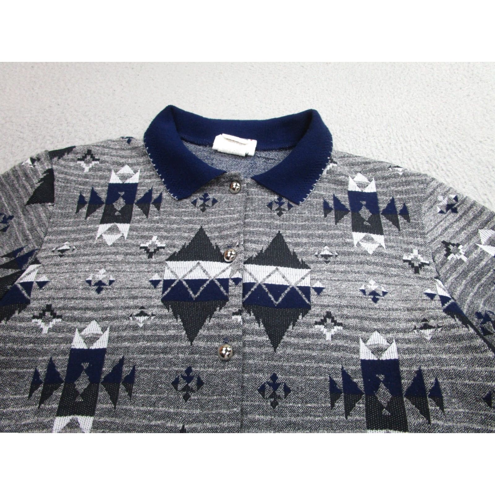 Vintage VINTAGE Cricket Lane Cardigan Sweater Womens M Gray Geometric 90s 80s Knit Crew Neck Button Missing Size M / US 6-8 / IT 42-44 - 2 Thumbnail