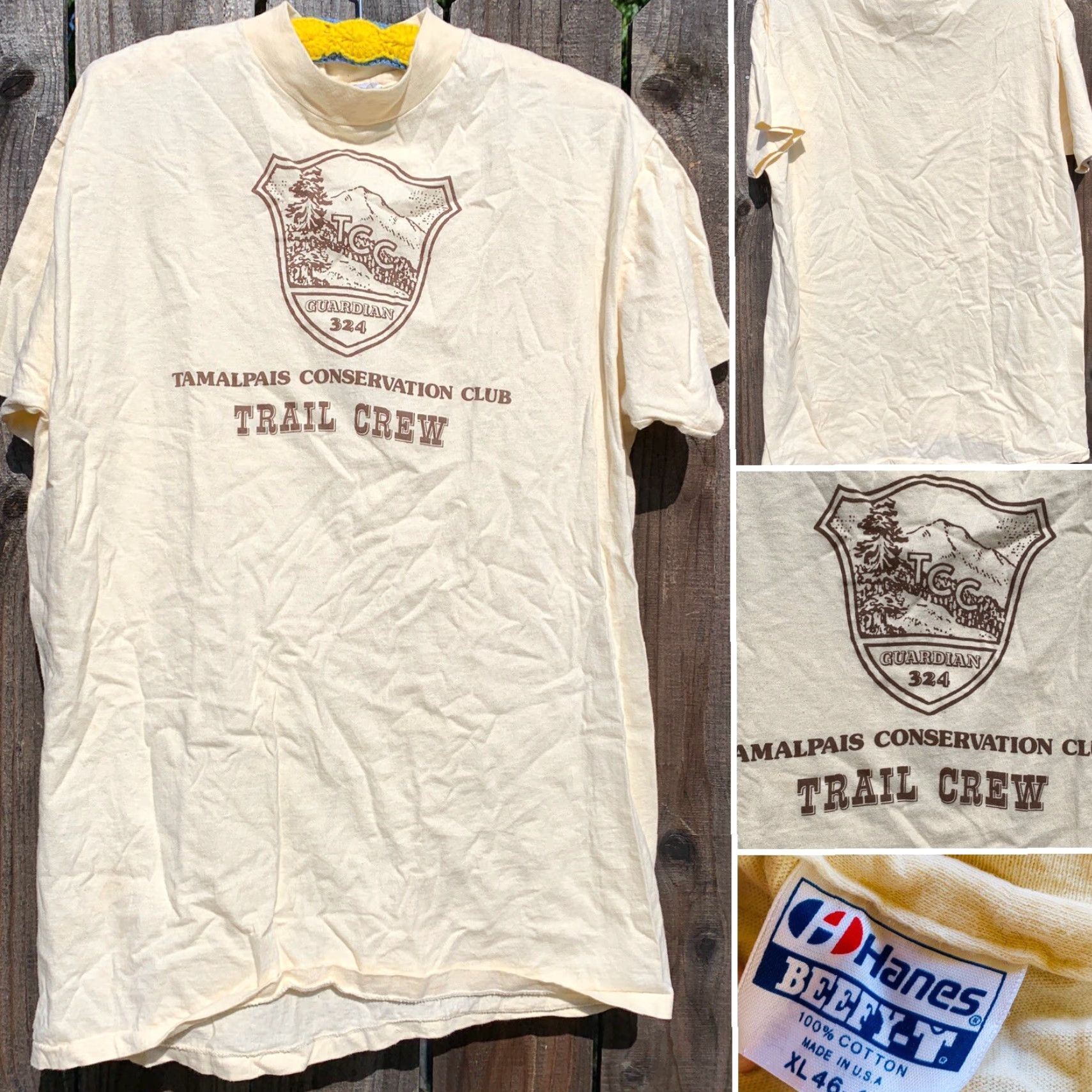 Hanes VINTAGE Hanes TCC Guardian 324 Tamalpais Conservation Club Trail Crew T Shirt XL Men Ivory 1980s Graphic Tee Size US XL / EU 56 / 4 - 4 Thumbnail