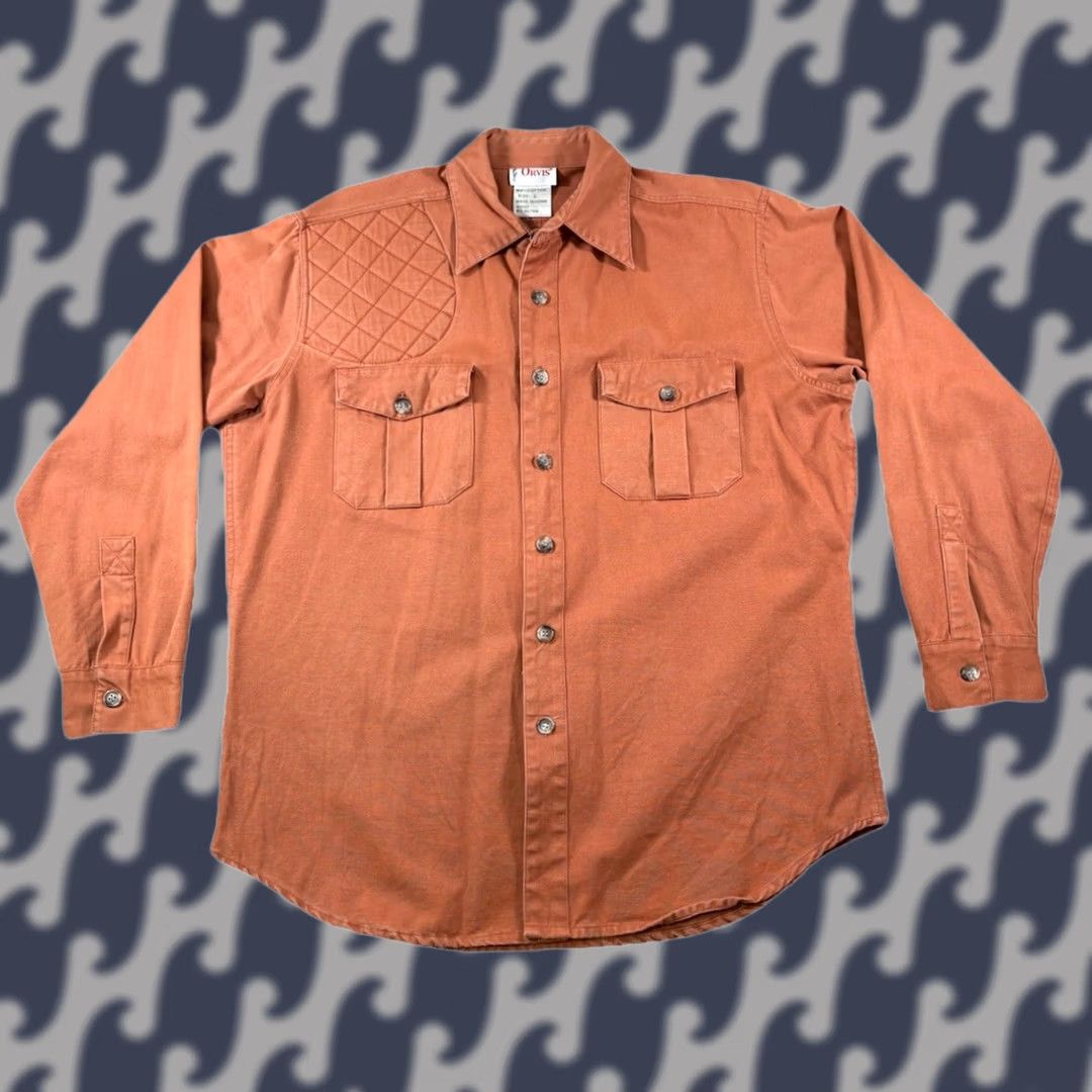 Orvis VINTAGE Orvis Mens Shirt Large Burnt Orange Button-Down W/ Shoulder Pad Shirt Mens L Orange Classic Canvas Cotton Button Up Pockets 90s Size US L / EU 52-54 / 3 - 1 Thumbnail