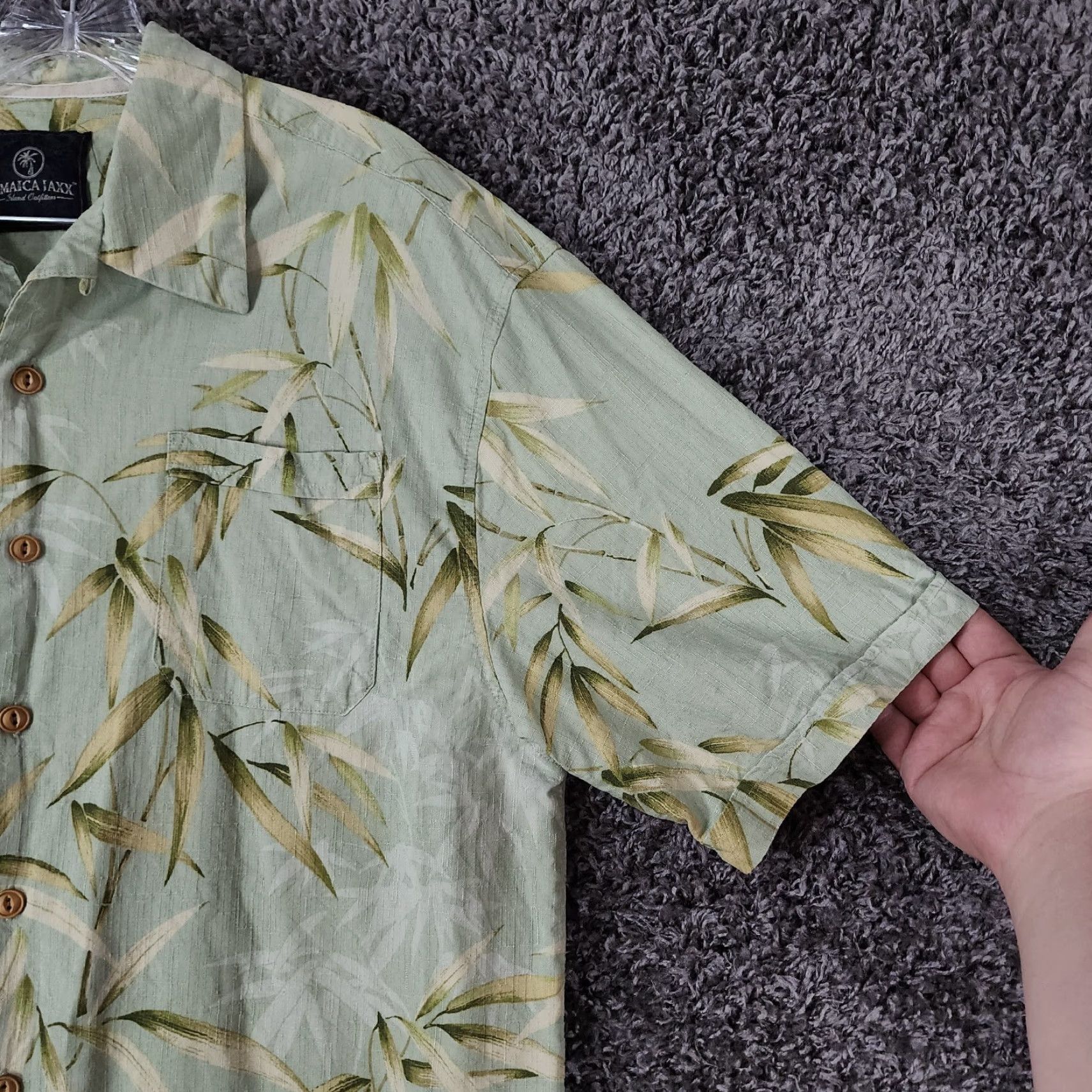 Vintage Jamaica Jaxx Mens Green Floral Short Sleeve Silk Button-Up Sz XL Size US 36 / EU 52 - 3 Thumbnail