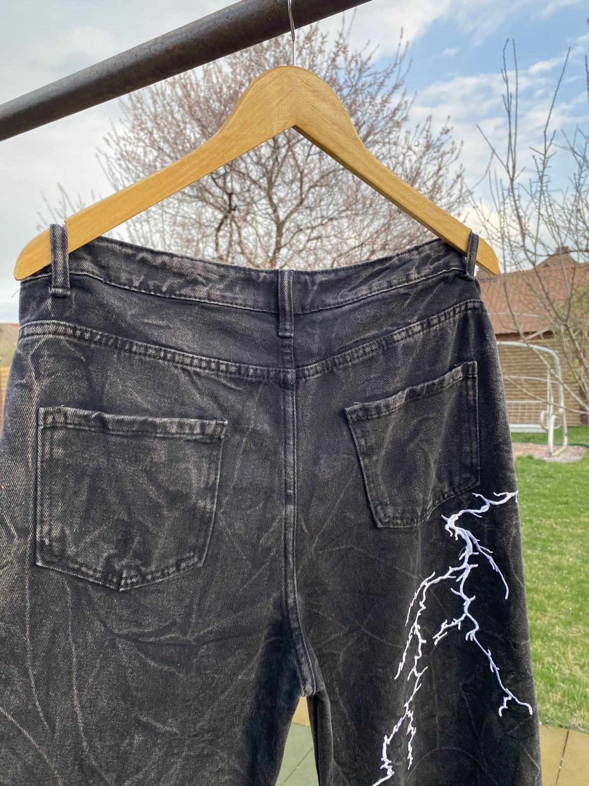 Vintage Black wide-leg jeans with lightning embroidery, Y2K, size L Size US 34 / EU 50 - 10 Thumbnail