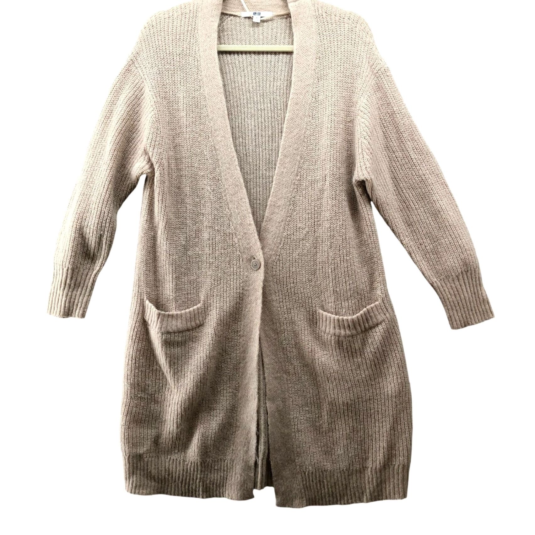 Uniqlo Uniqlo Cardigan Womens S Beige Button V-Neck Longline Mohair Wool Blend Long Cardigan Size S / US 4 / IT 40 - 2 Thumbnail