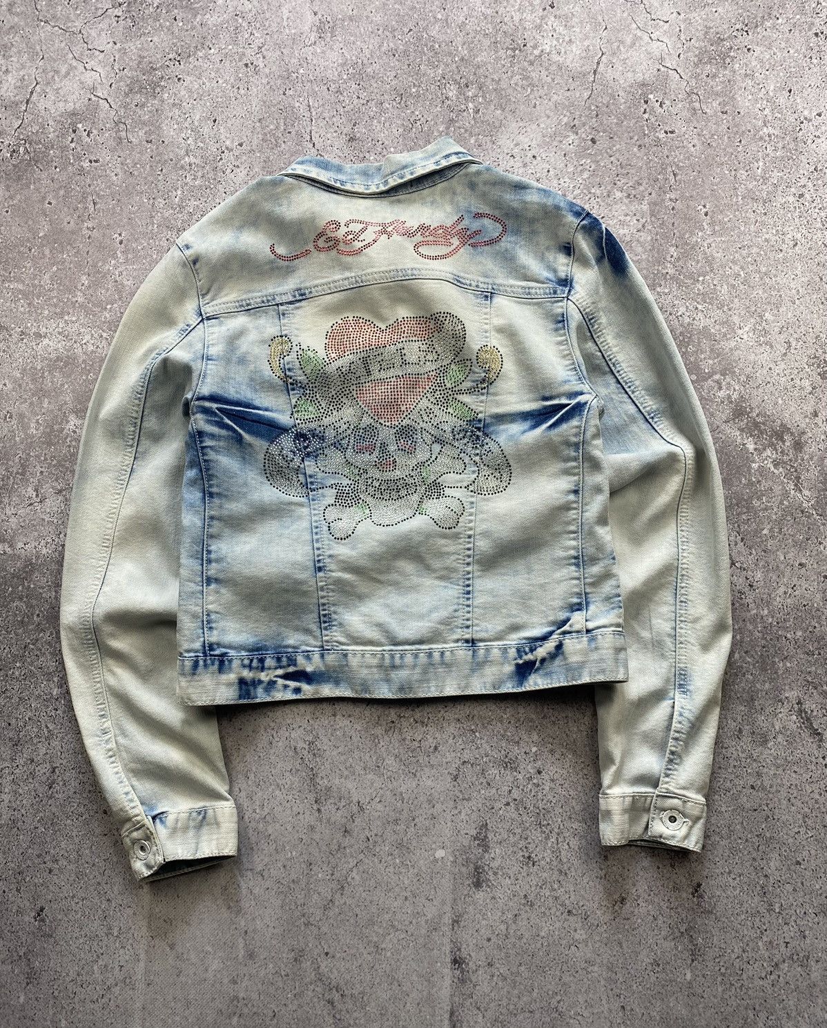 Rare Vintage Ed Hardy Denim Jacket Big Logo Japan Tiger