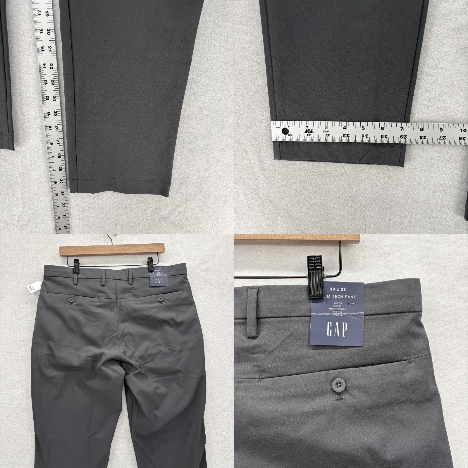 Gap Gap Pants Mens 36x32 Gray Slim Tech GapFlex Quick Dry Moisture Wicking Travel Chino Flat Front Pockets Tapered Size US 36 / EU 52 - 8 Thumbnail