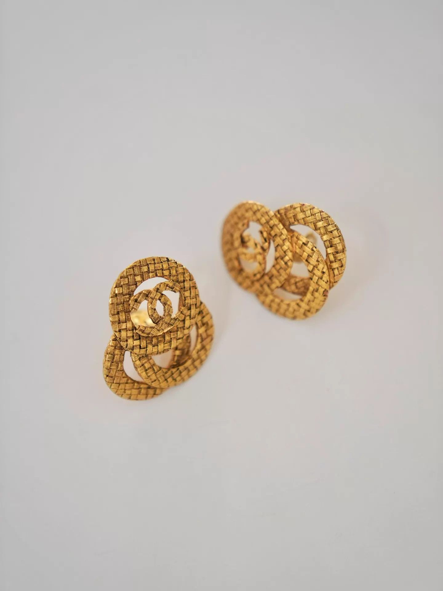 Chanel Chanel Vintage Woven CC Triple Ring Earclips Size ONE SIZE - 6 Thumbnail