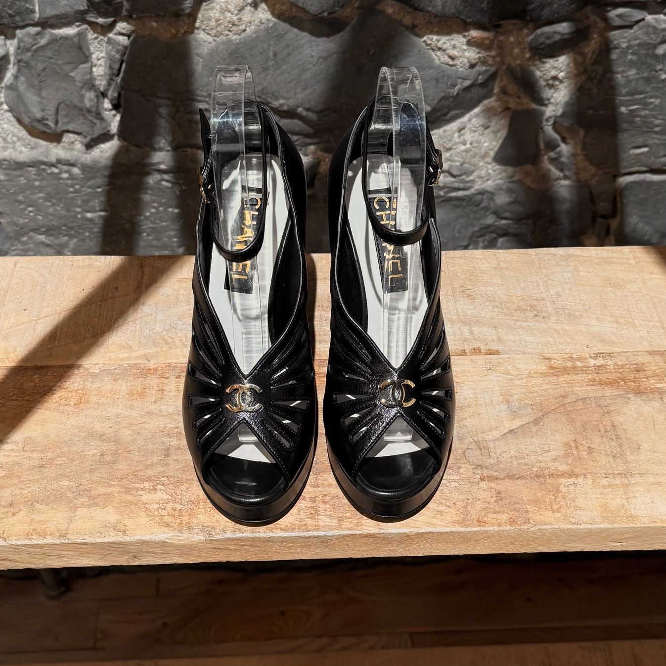 Chanel Chanel 2024 Black Platform Cut Out CC Open Toe Pumps Size US 6 / IT 36 - 3 Thumbnail