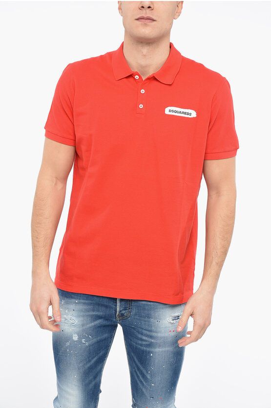 image of Dsquared2 Tennis Polo Shirt With Paint Effect Logo in Red, Men's (Size XL)