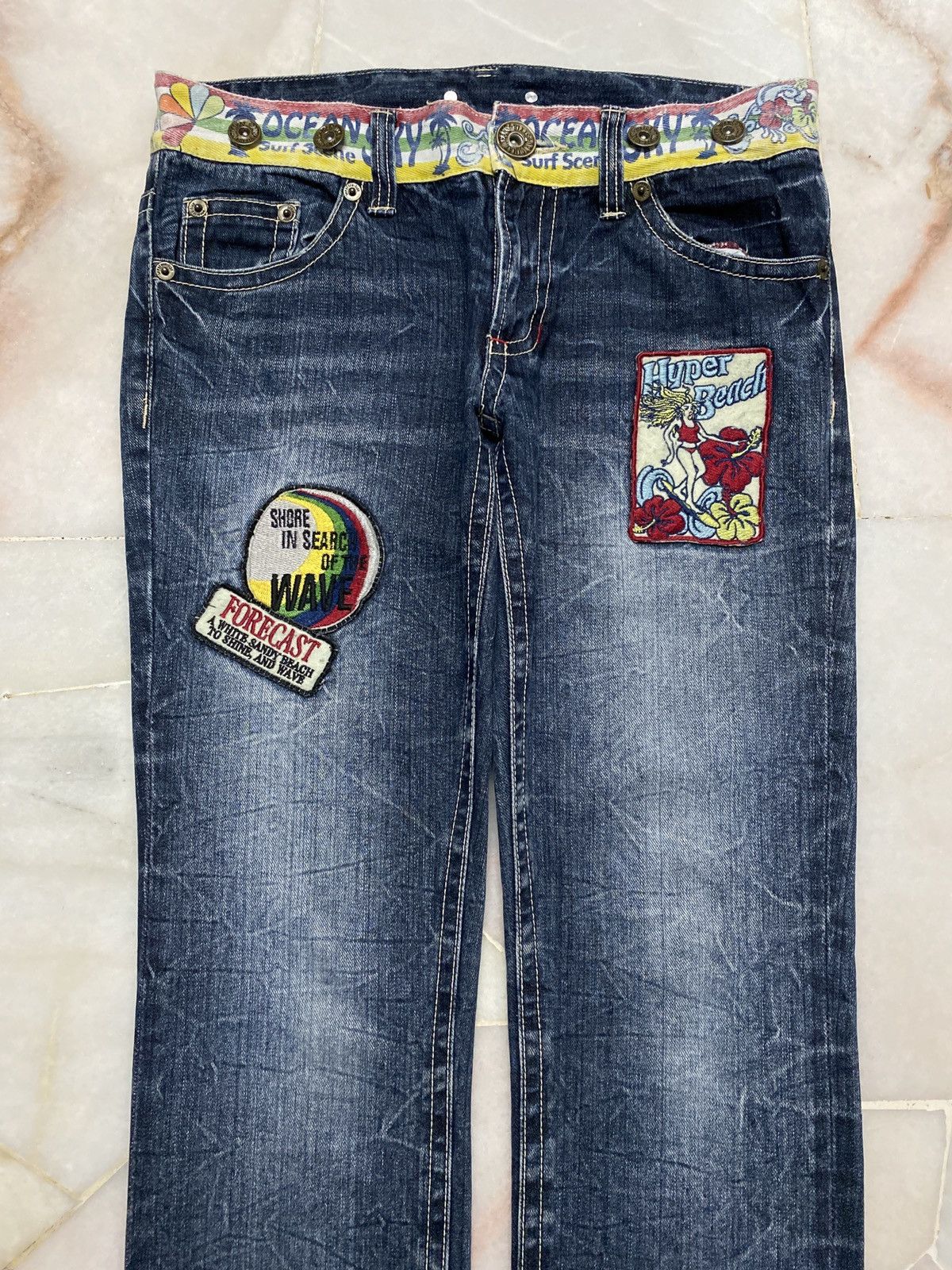 If Six Was Nine × Vintage 💥Vintage 90s Style Hyper Beach Stone Wash Patch Jeans Rare Size US 30 / EU 46 - 3 Thumbnail