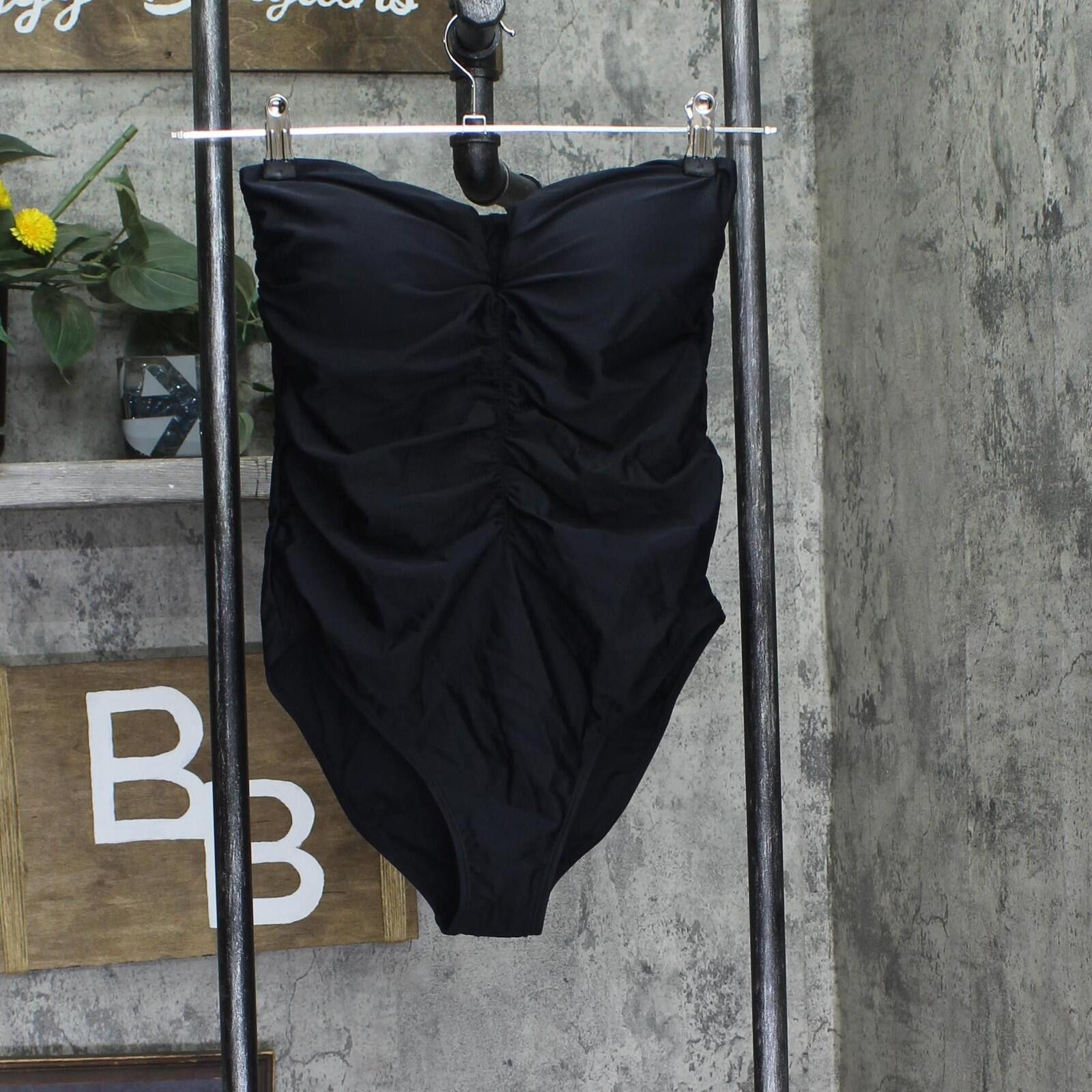 Nine West Nine West Ruched Side V Cut Out One Piece Swimsuit Black M Size ONE SIZE - 1 Thumbnail