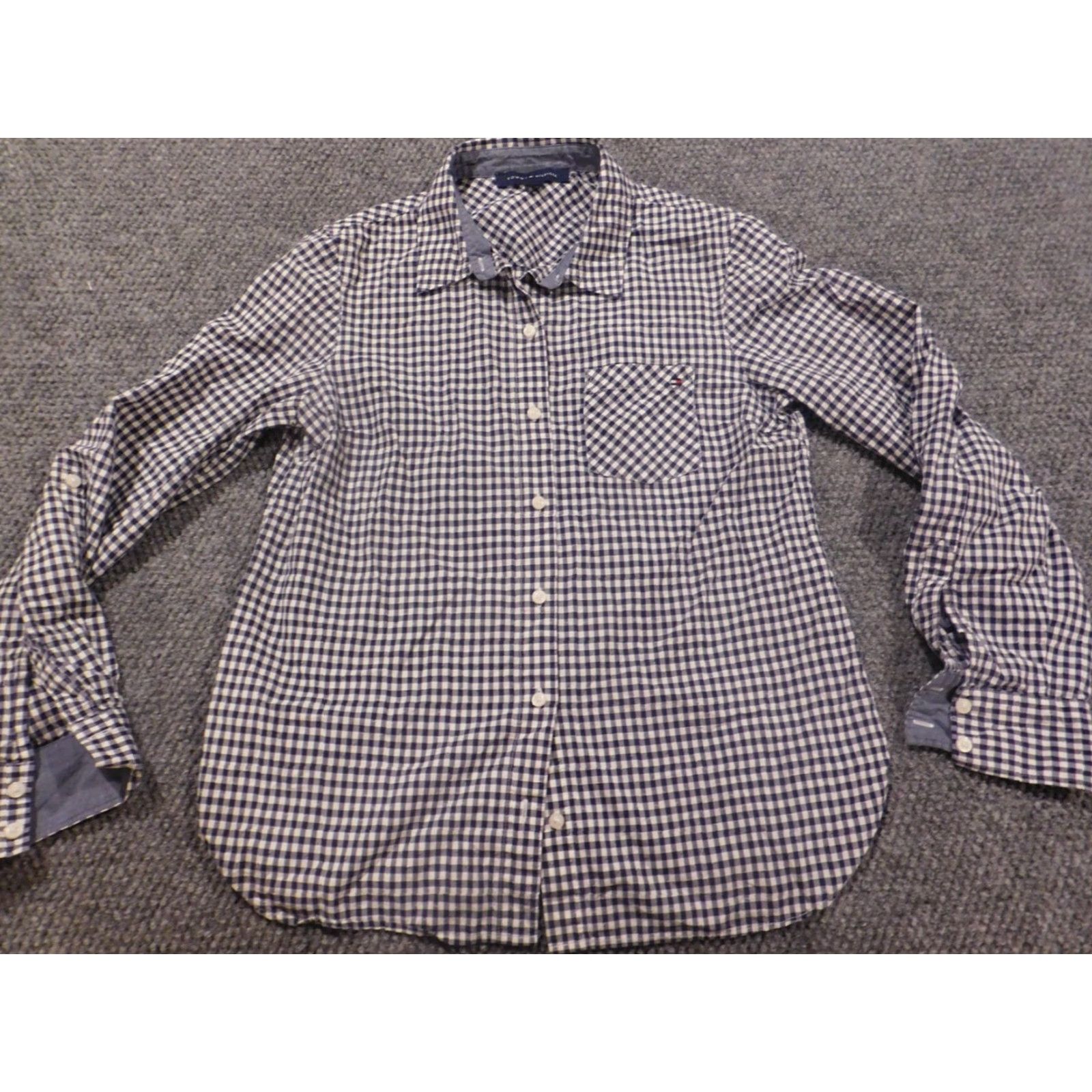 Tommy Hilfiger Tommy Hilfiger Womens Blouse Button-Up Purple Plaid Small S Crew Neck Casual Long Sleeve 100% Cotton Down Lightweight Basic Regular Womens Size S / US 4 / IT 40 - 2 Thumbnail
