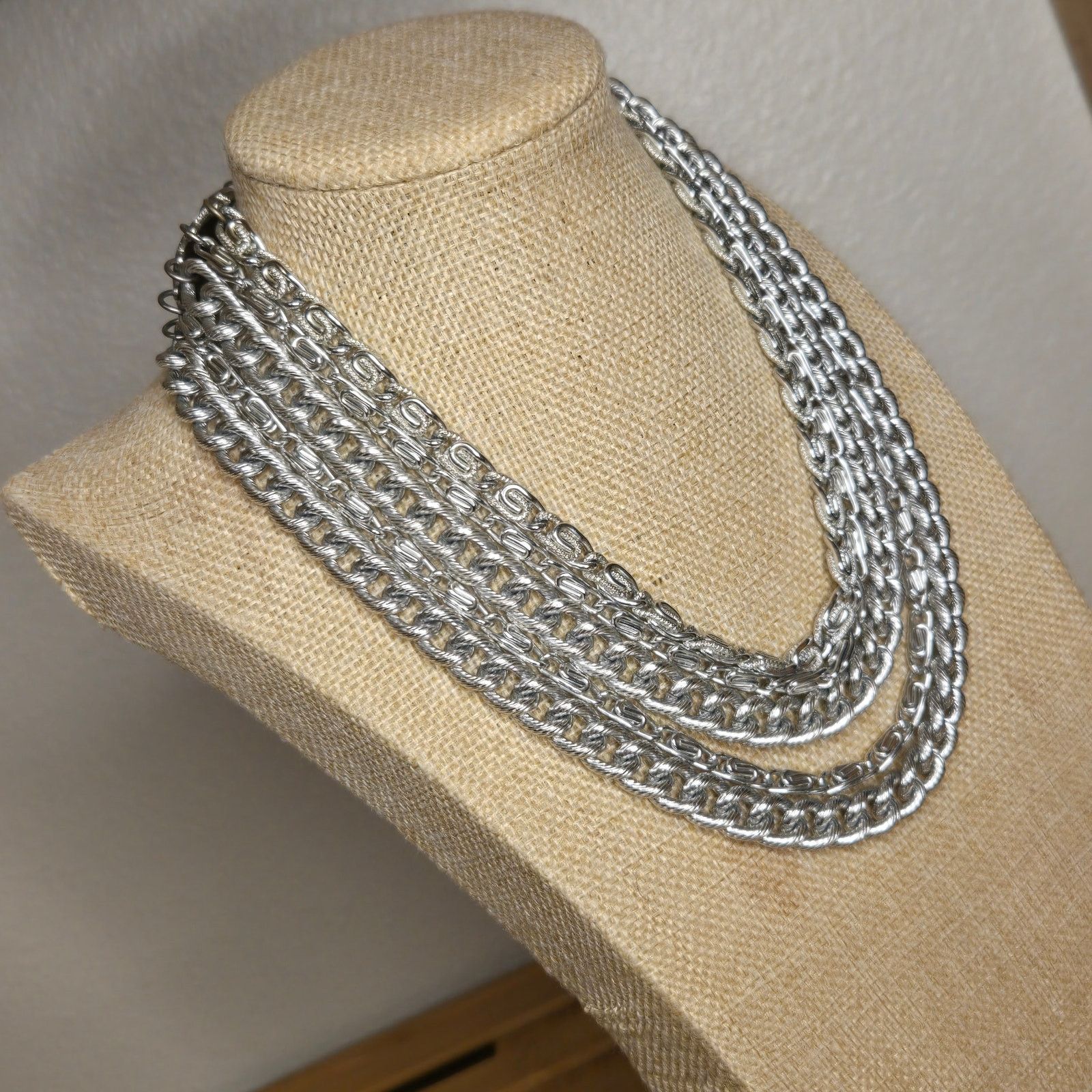 Vintage Vintage Silver Tone Multi-Strand Statement Necklace Size ONE SIZE - 9 Thumbnail