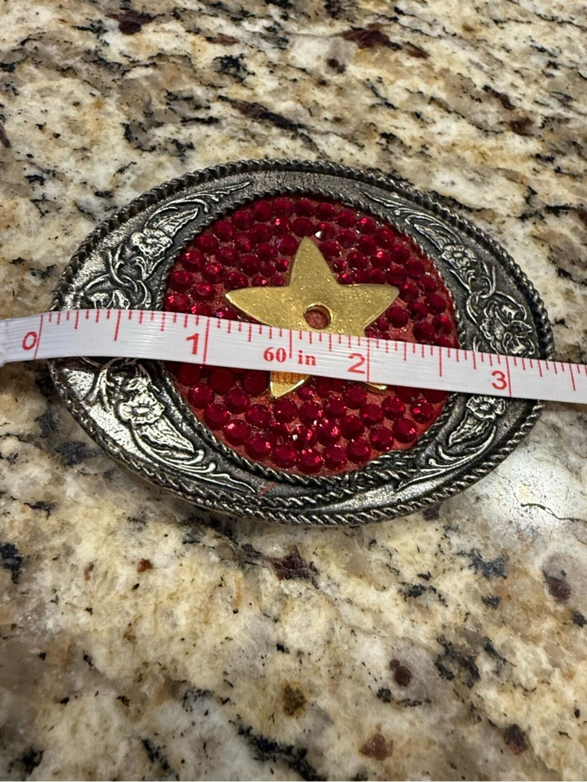 Other Western floral metal belt buckle red rhinestones gold star Size ONE SIZE - 4 Thumbnail