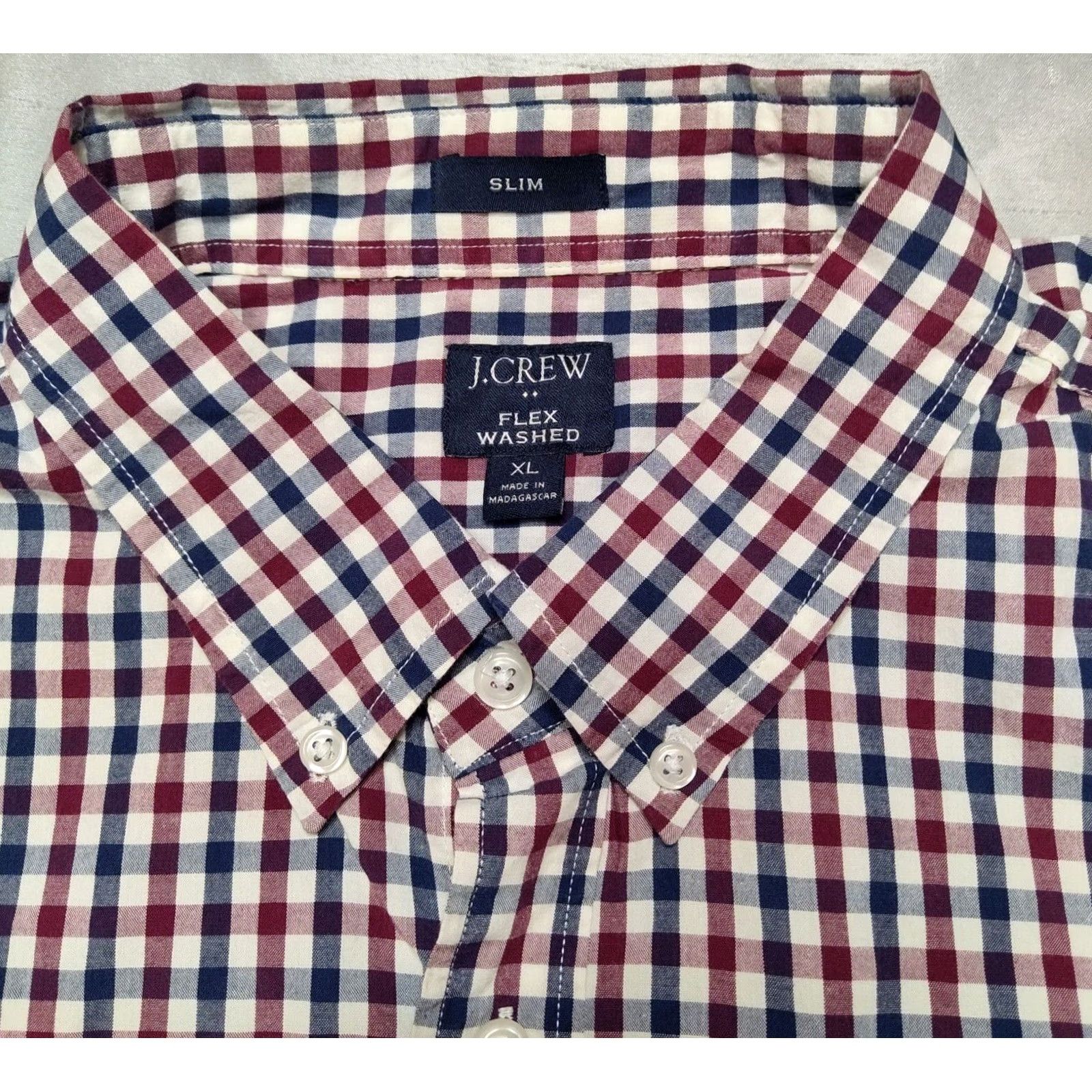 J.Crew J.CREW FLEX WASHED Slim Men XL Burgundy Blue Check L/S Button-Up Shirt Size US XL / EU 56 / 4 - 6 Thumbnail