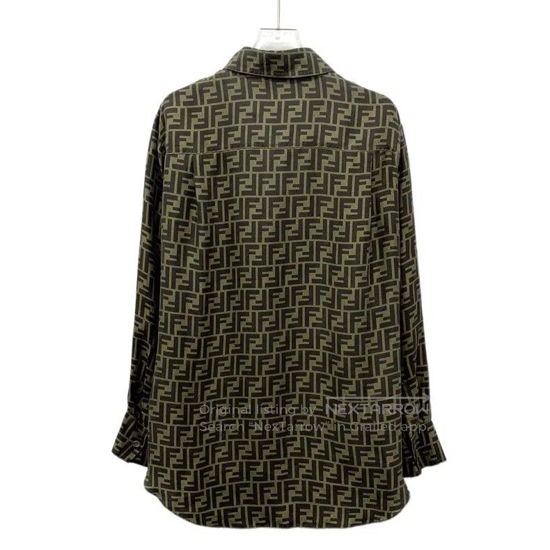 Fendi Fendi Dark brown logo letter all-over print silk collar si Size XS / US 0-2 / IT 36-38 - 2 Thumbnail