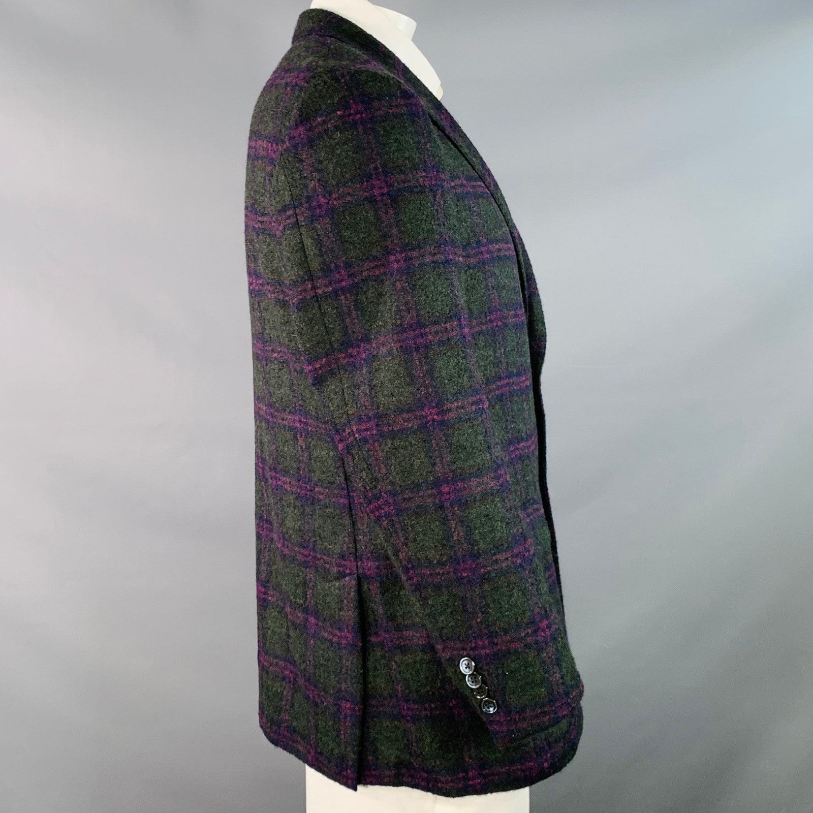 Robert Talbott 42 Regular Green Purple Plaid Alpaca Wool Sport Coat Size 42R - 3 Thumbnail