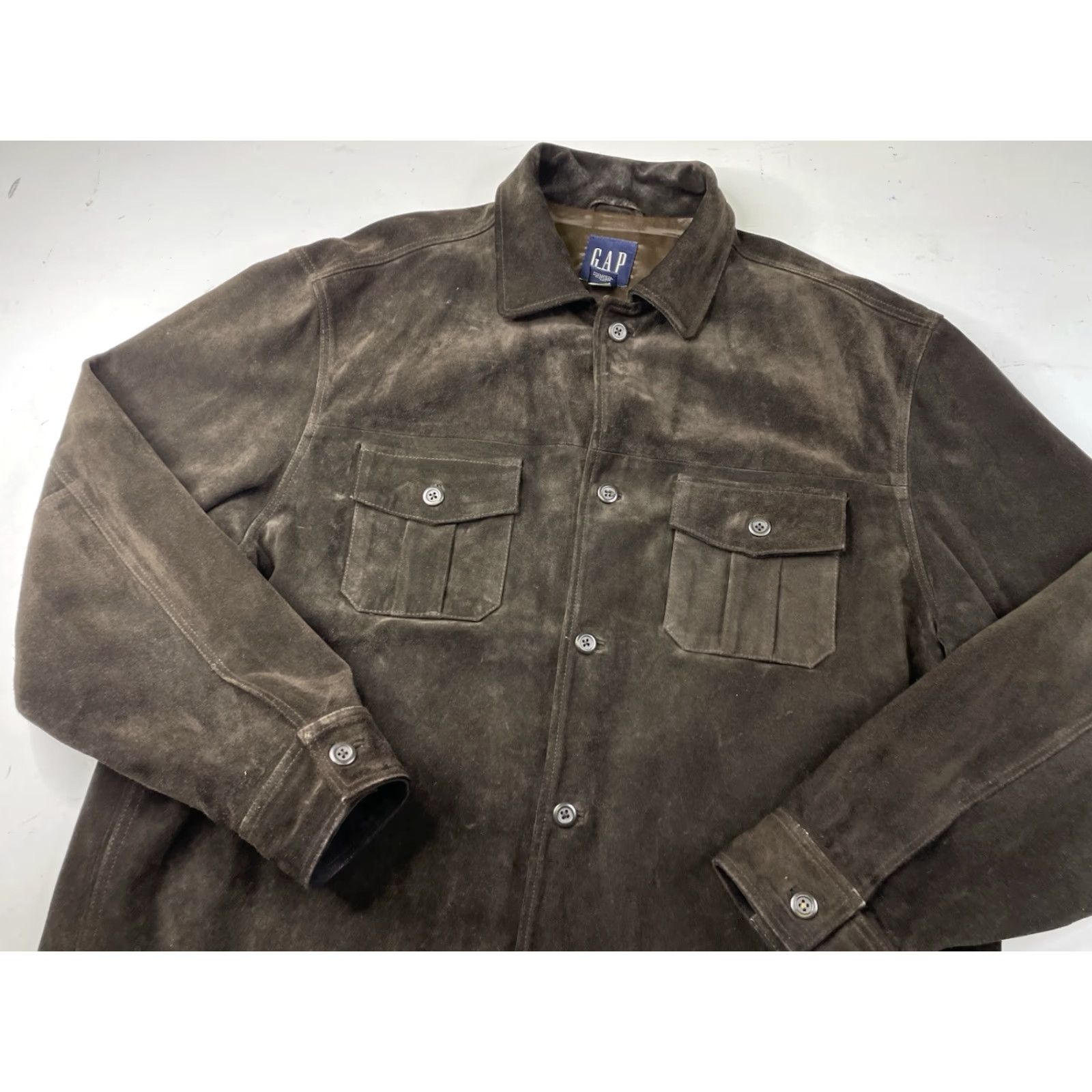 Gap VINTAGE GAP Suede Leather Jacket Coat Bomber Jacket Mens XL Dark Brown Leather Lining Heavy Button Y2K Size US XL / EU 56 / 4 - 2 Thumbnail