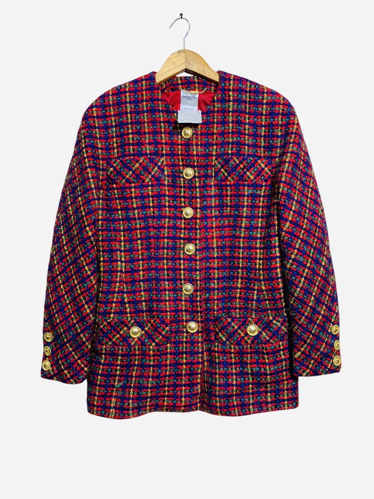 Celine × Vintage 🔥VTG 80S CELINE TWEED JACKETS GOLD BUTTON 4 POCKETS Size M / US 6-8 / IT 42-44 - 1 Thumbnail