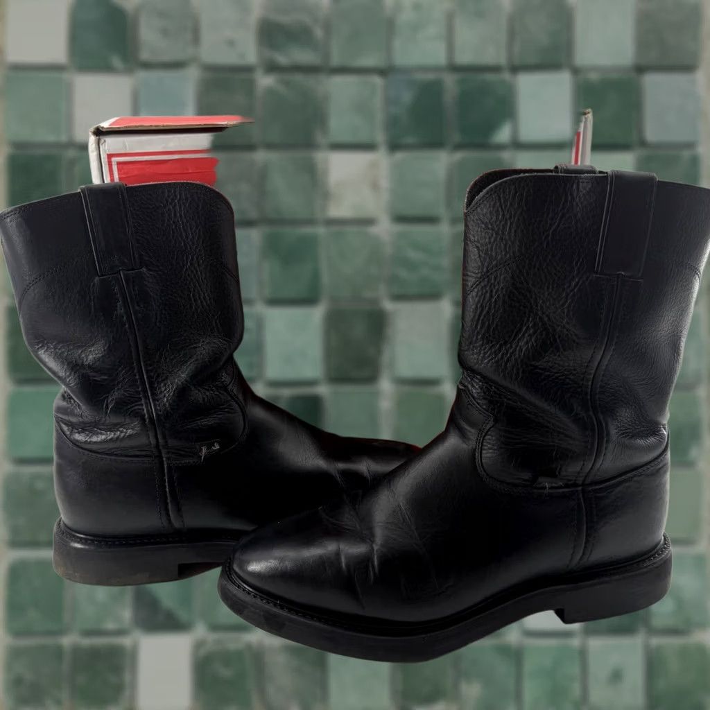Vintage VINTAGE Justin Boots Western Roper Conductor Boots Black Leather 10.5 D USA Made EH Rated Mens Size US 11 / EU 44 - 1 Thumbnail