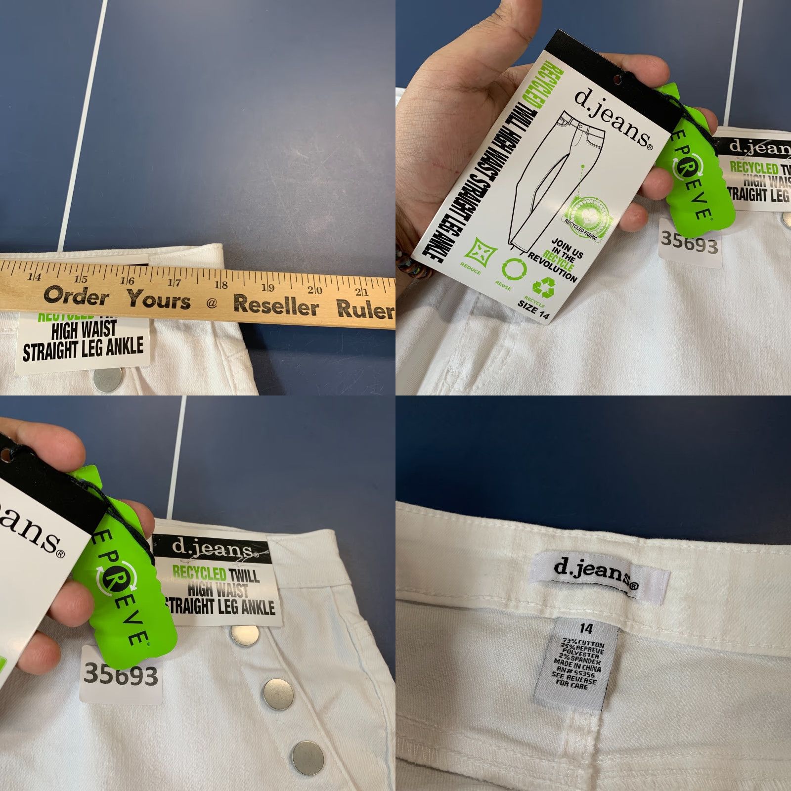 Vintage D.Jeans White Twill Pants Womens 14 High Waist Straight Ankle NWT Studded Pants Womens 14 White Twill Straight Ankle NWT Studded Size 36" / US 14 / IT 50 - 9 Thumbnail