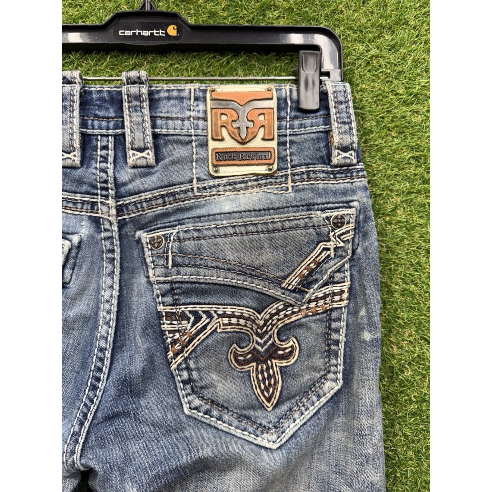 Vintage Rock Revival Jeans Men 31 Blue Priam Straight Denim 5-Pocket Distressed Regular Fit USA Rock Grunge Style Pants Size US 31 - 3 Thumbnail