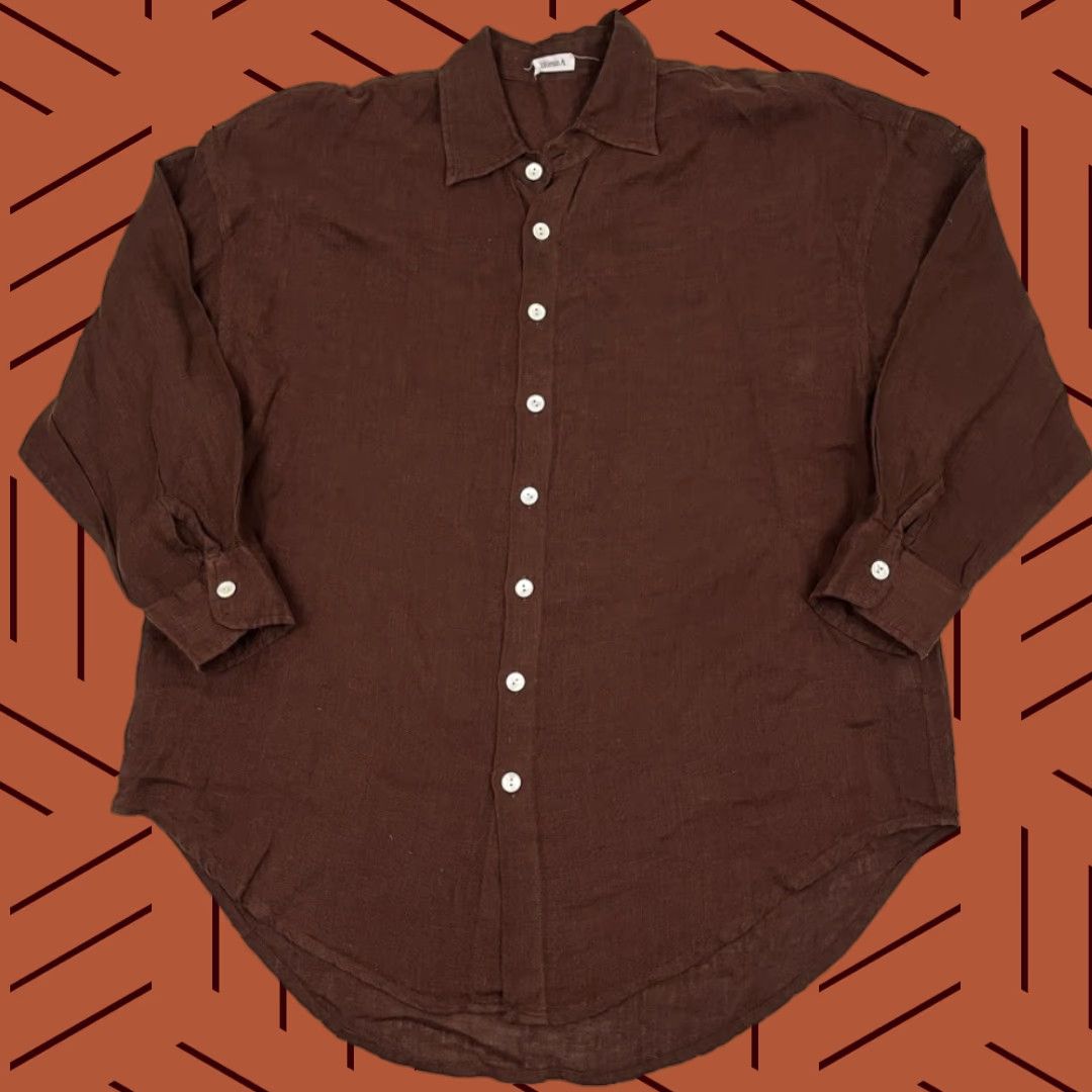 Vintage Vitamin A Shirt Womens Large Oversized Brown Linen Coastal Coverup Boyfriend Top Size L / US 10 / IT 46 - 1 Thumbnail