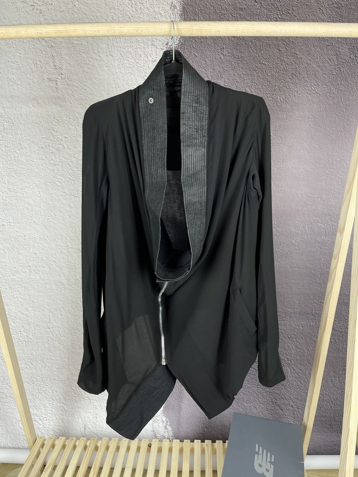 image of Avant Garde x Rick Owens Women’S Silk Black Draped Zip Up Jacket Cardigan, Women's (Size Medium)