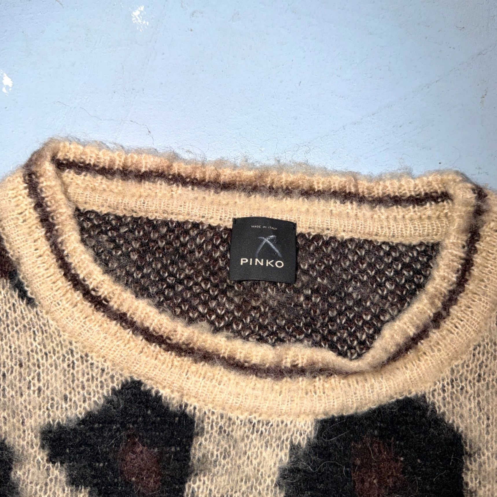 Pinko Pinko Womens Sweater L Beige Cheetah Bright Mohair Wool Knit Long Sleeve Italy Size L / US 10 / IT 46 - 2 Thumbnail