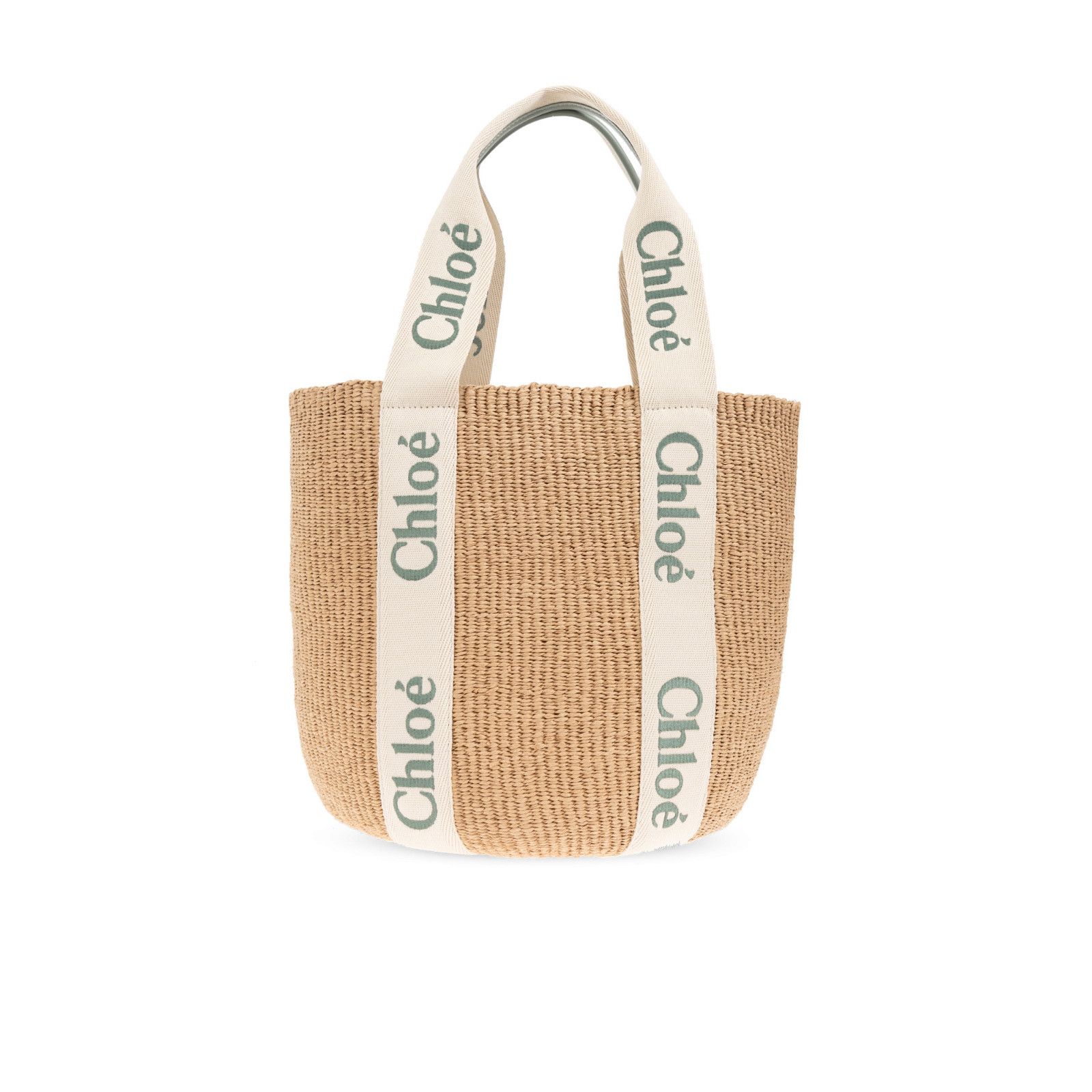 Chloe Chloe Large Basket Tote White & Green Raffia-Effect Linen Sh Size ONE SIZE - 1 Thumbnail