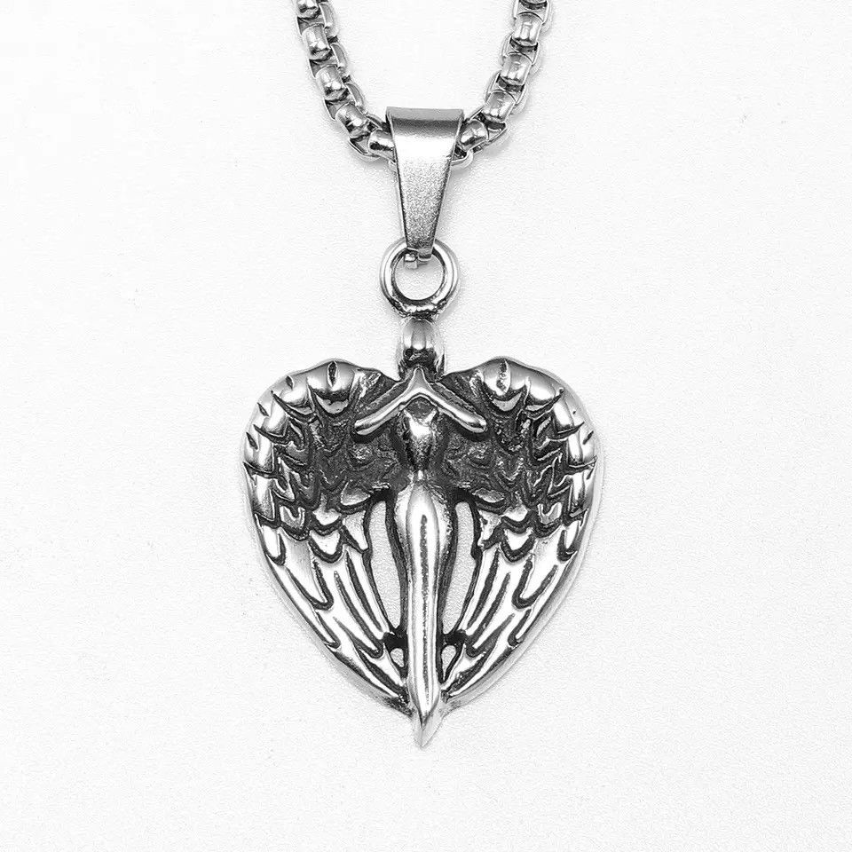 Jewelry Angel Wings Pendant Bless Heart Necklace Size ONE SIZE - 3 Thumbnail