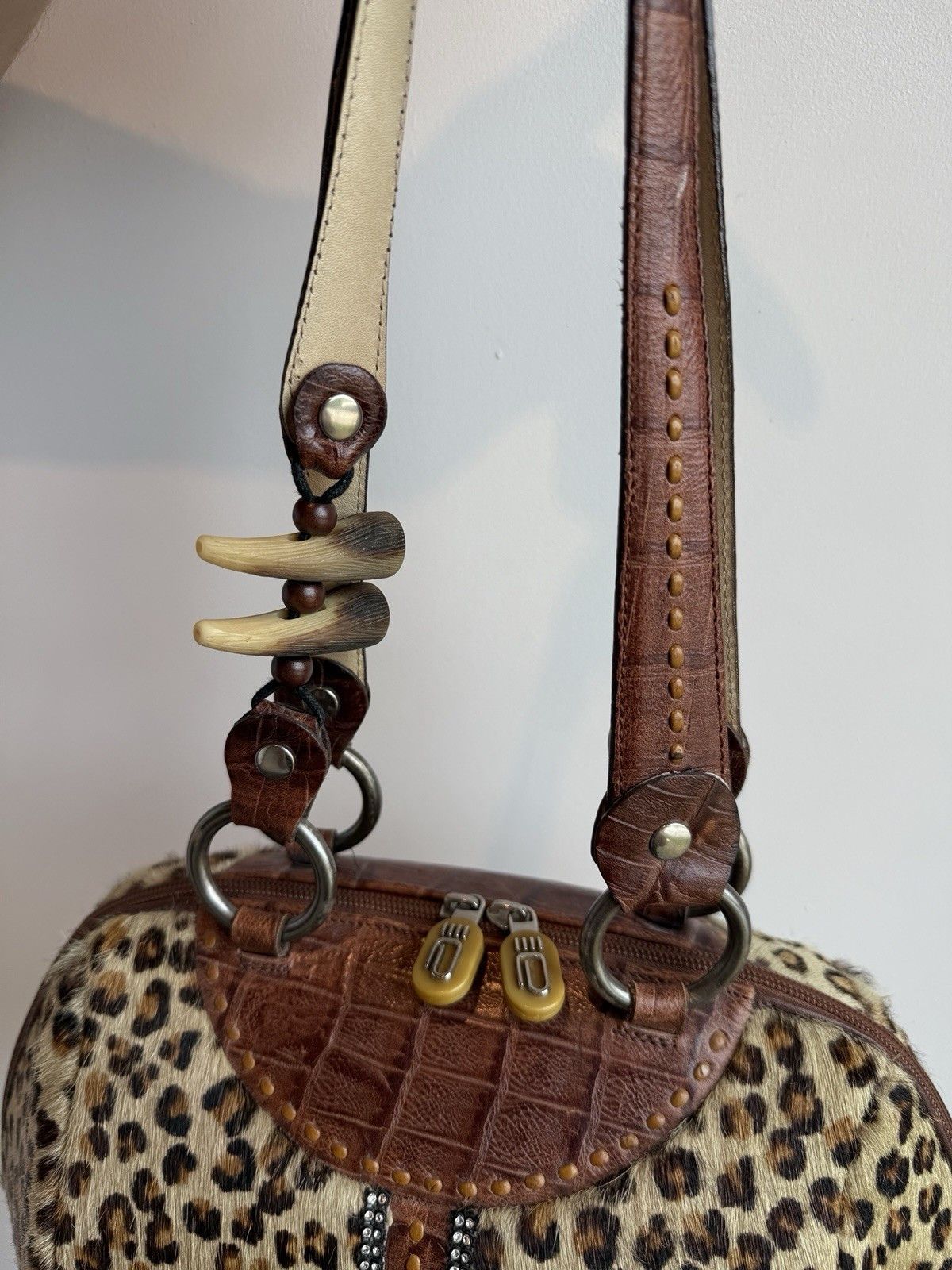 Other Alaluna Leopard Leather Brown Bag Vintage Boho Glam Size ONE SIZE - 6 Thumbnail