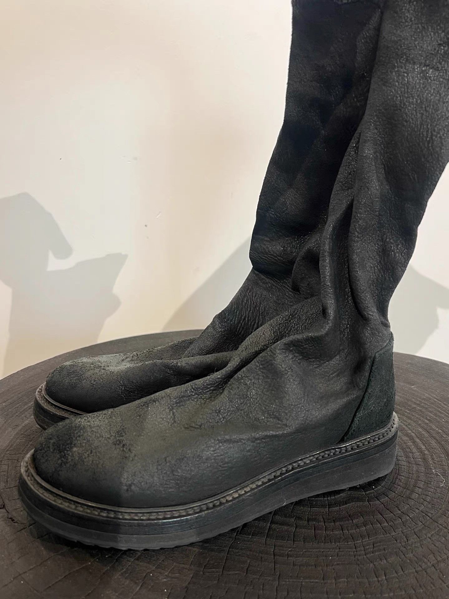 Rick Owens Rick Owens Cracked Lambskin & Suede Mid-Calf Boots K35 Size US 5 / IT 35 - 1 Thumbnail