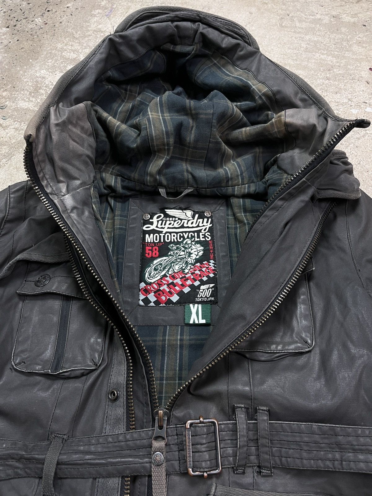 Superdry DOUBLE HOODED WAXED BOXY MULTIPOCKET BIKER JACKET - № 2253 Size US M / EU 48-50 / 2 - 12 Thumbnail