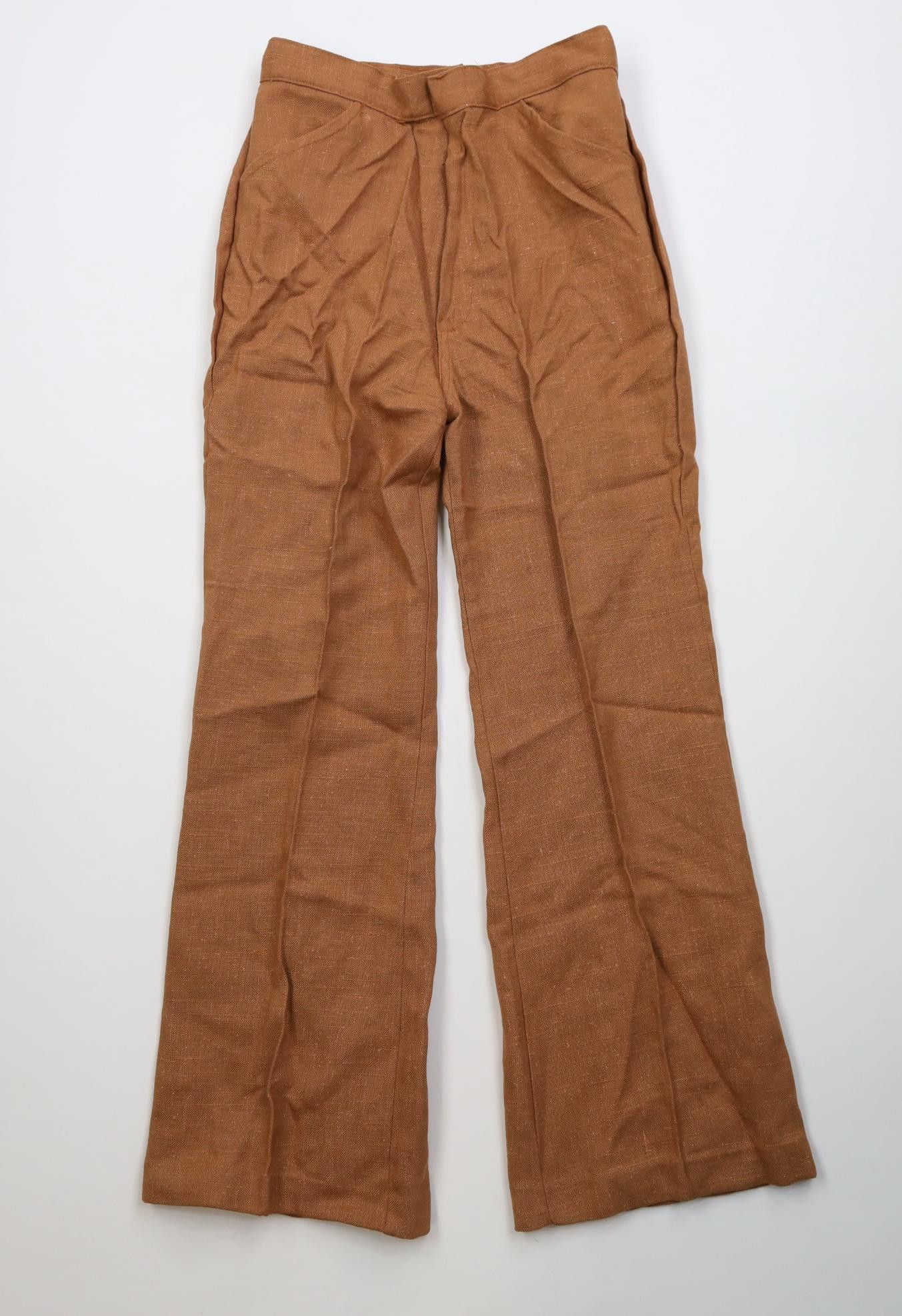 Vintage Vintage 50s 60s Silk Burlap Bell Bottoms Pants Brown USA Size 34" / US 12 / IT 48 - 1 Thumbnail
