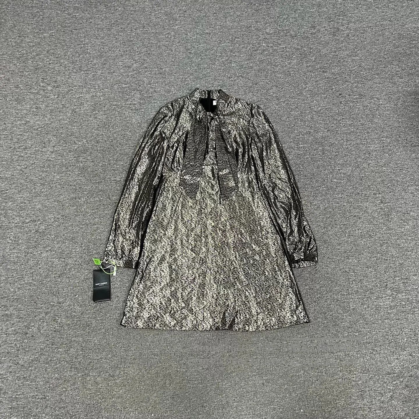 Yves Saint Laurent YSL Silver Ribbon Dress F34. Size XXS / US 00 / IT 34 - 1 Thumbnail