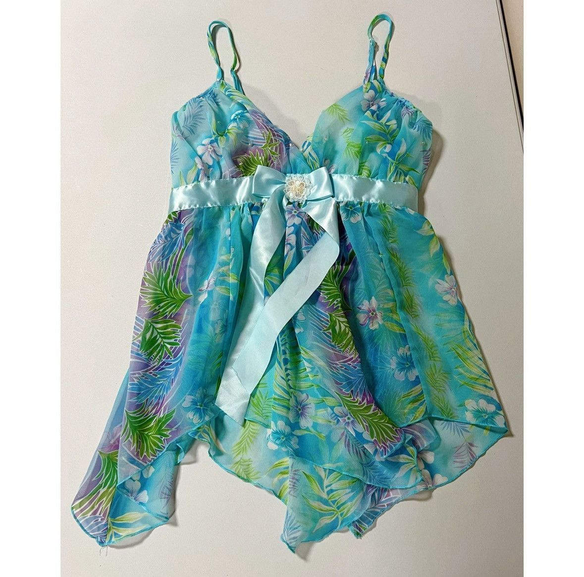Vintage Blue Floral Babydoll Nightie Nightgown Lingerie Size M 🪻✨ Size M / US 6-8 / IT 42-44 - 3 Thumbnail