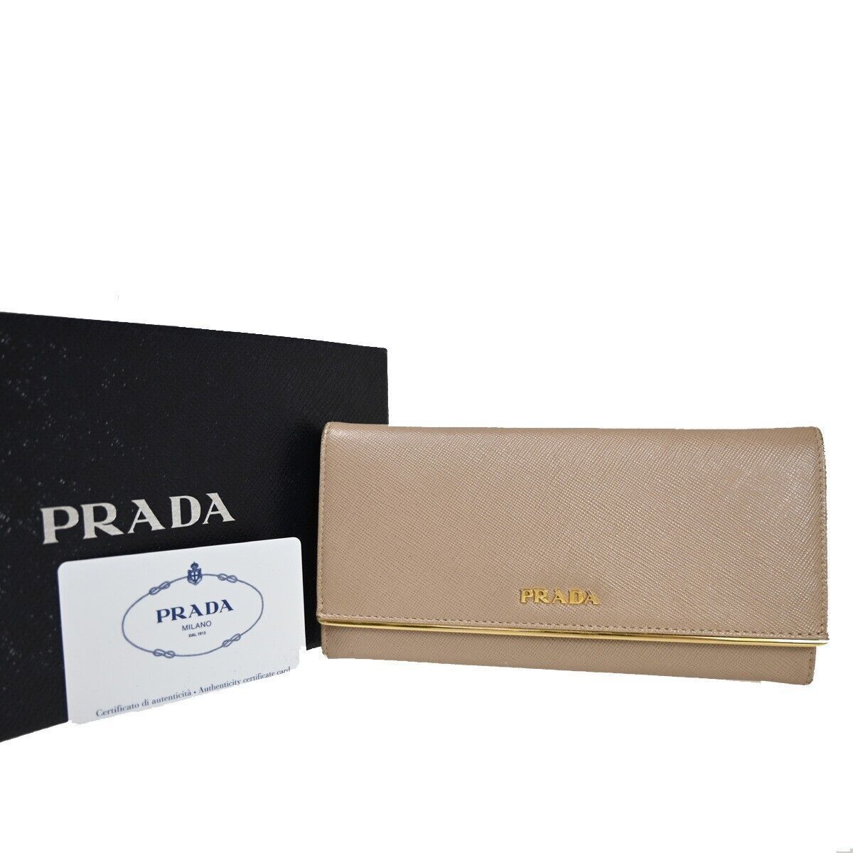 Saffiano Beige Leather Wallet (Pre-Owned)