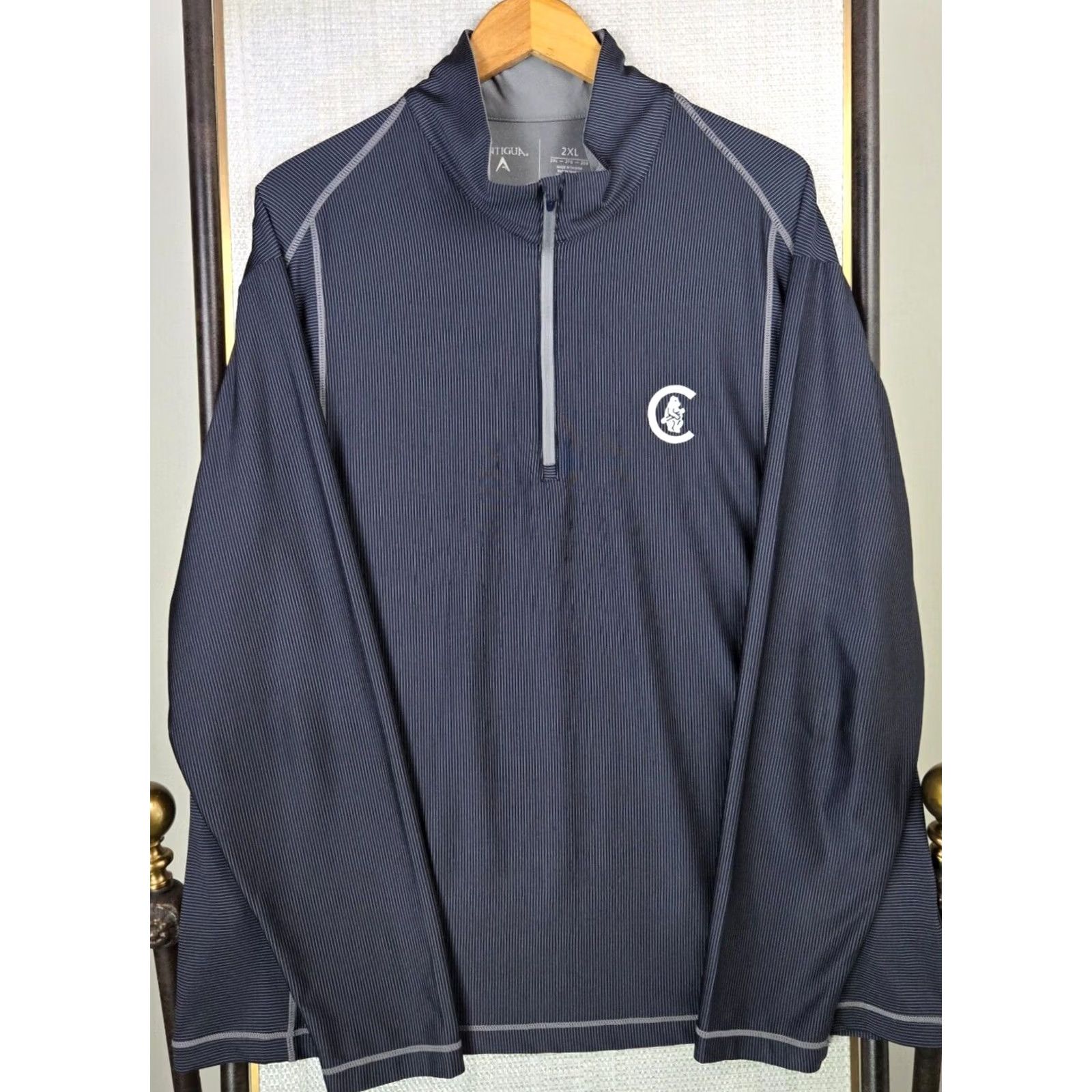 Logo 7 ANTIGUA Chicago Cubs 1908 Logo Mens 2XL 1/2 Zip Pullover Blue Striped Performance Windshirt Pullover Shirt Windshirt Windbreaker Cubs Chest Logo Mens Size US XXL / EU 58 / 5 - 2 Thumbnail